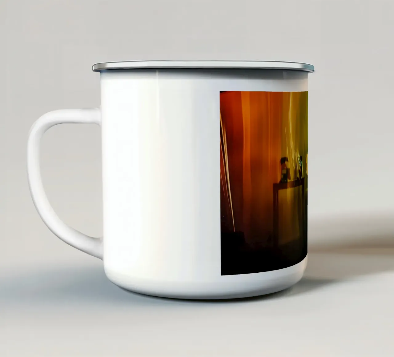Riflessi astratti in un'atmosfera dorata tazza in smalto da Le Flou