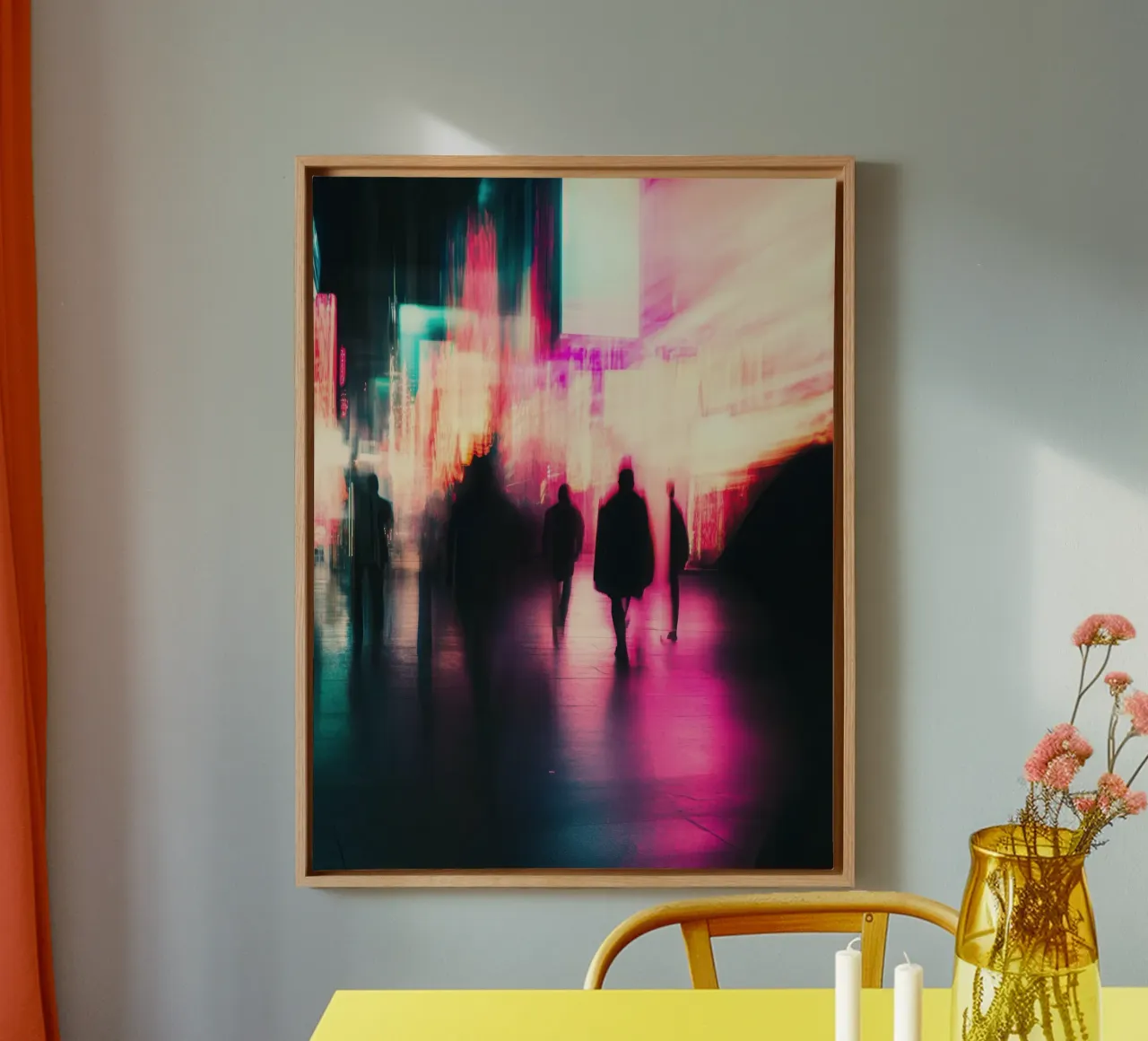 Le incantevoli silhouette di New York alla luce del neon tela con Cornice a cassetta da Le Flou