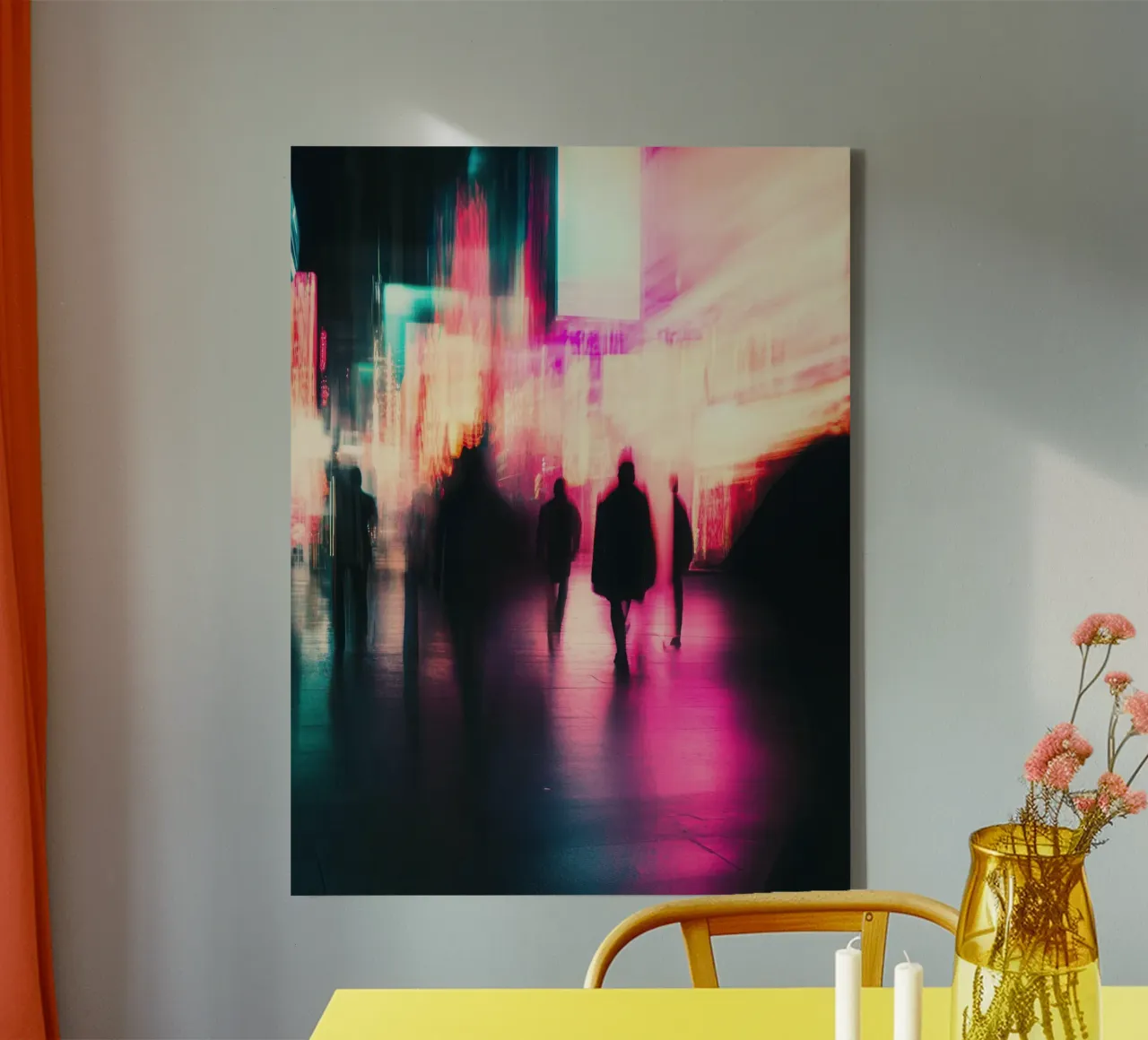 Le incantevoli silhouette di New York alla luce del neon tela con Cornice a cassetta da Le Flou