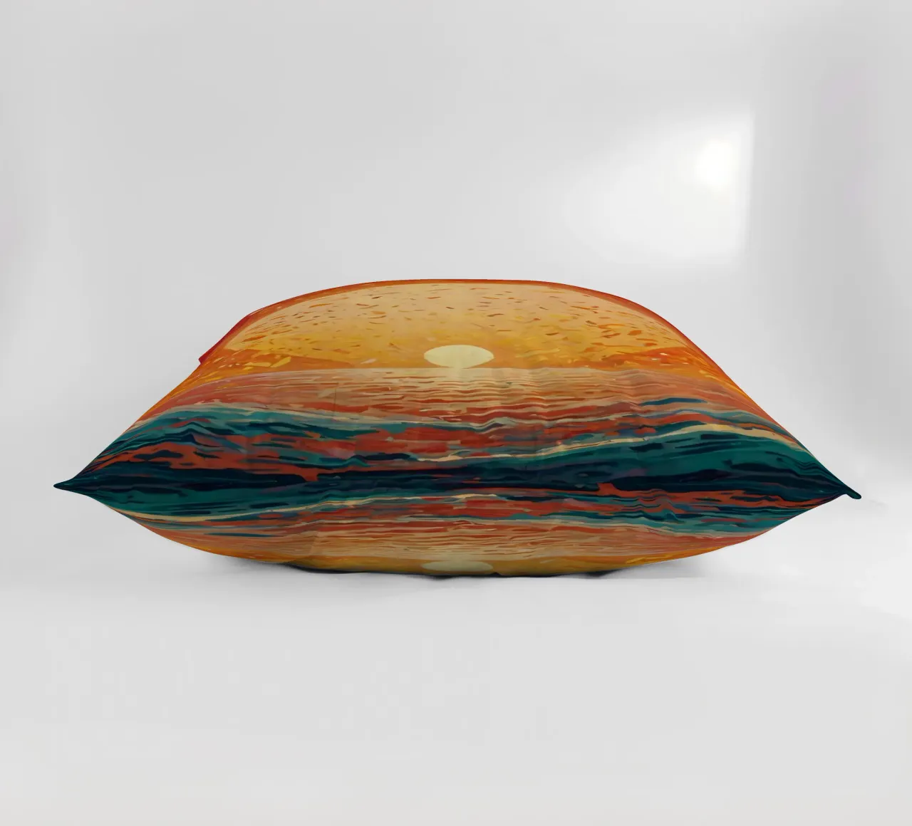 Un tramonto dipinge il cielo di colori sopra un oceano calmo cuscino da DesignDoodle