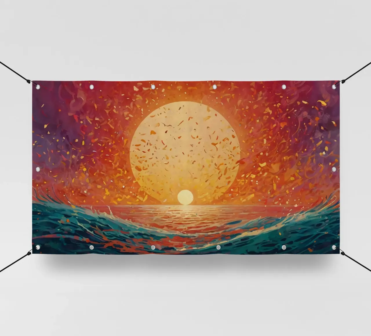 Un tramonto dipinge il cielo di colori sopra un oceano calmo telo in pvc da DesignDoodle