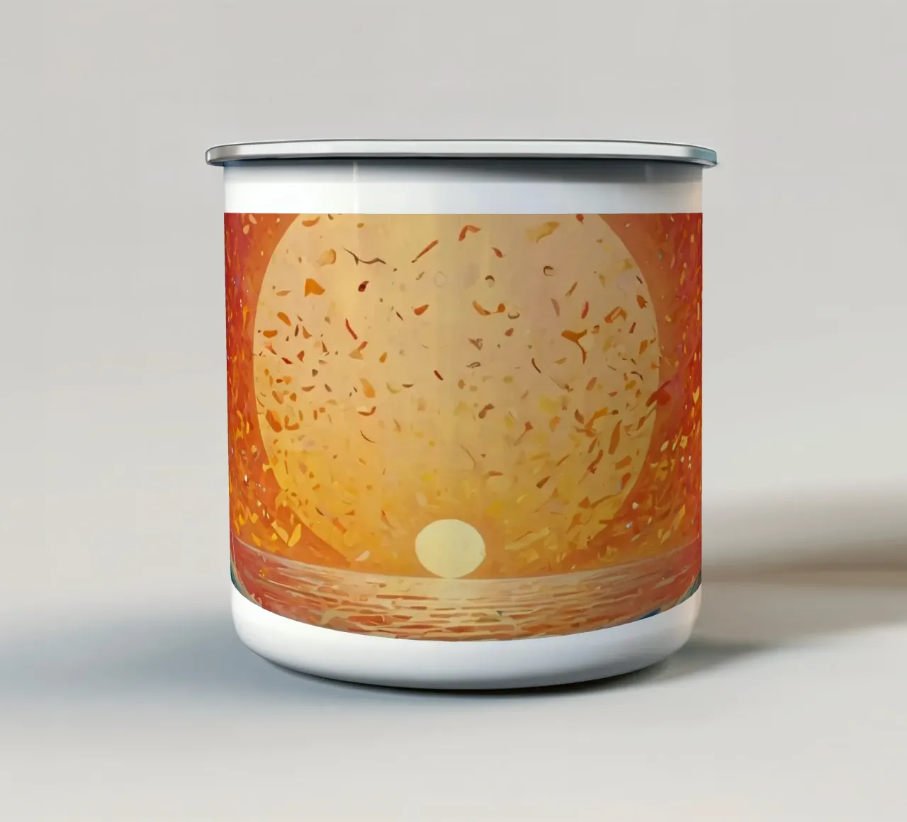 Un tramonto dipinge il cielo di colori sopra un oceano calmo tazza in smalto da DesignDoodle