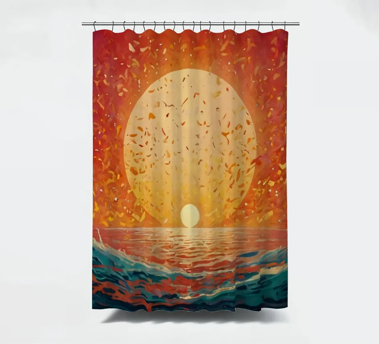 Un tramonto dipinge il cielo di colori sopra un oceano calmo tenda da doccia da DesignDoodle