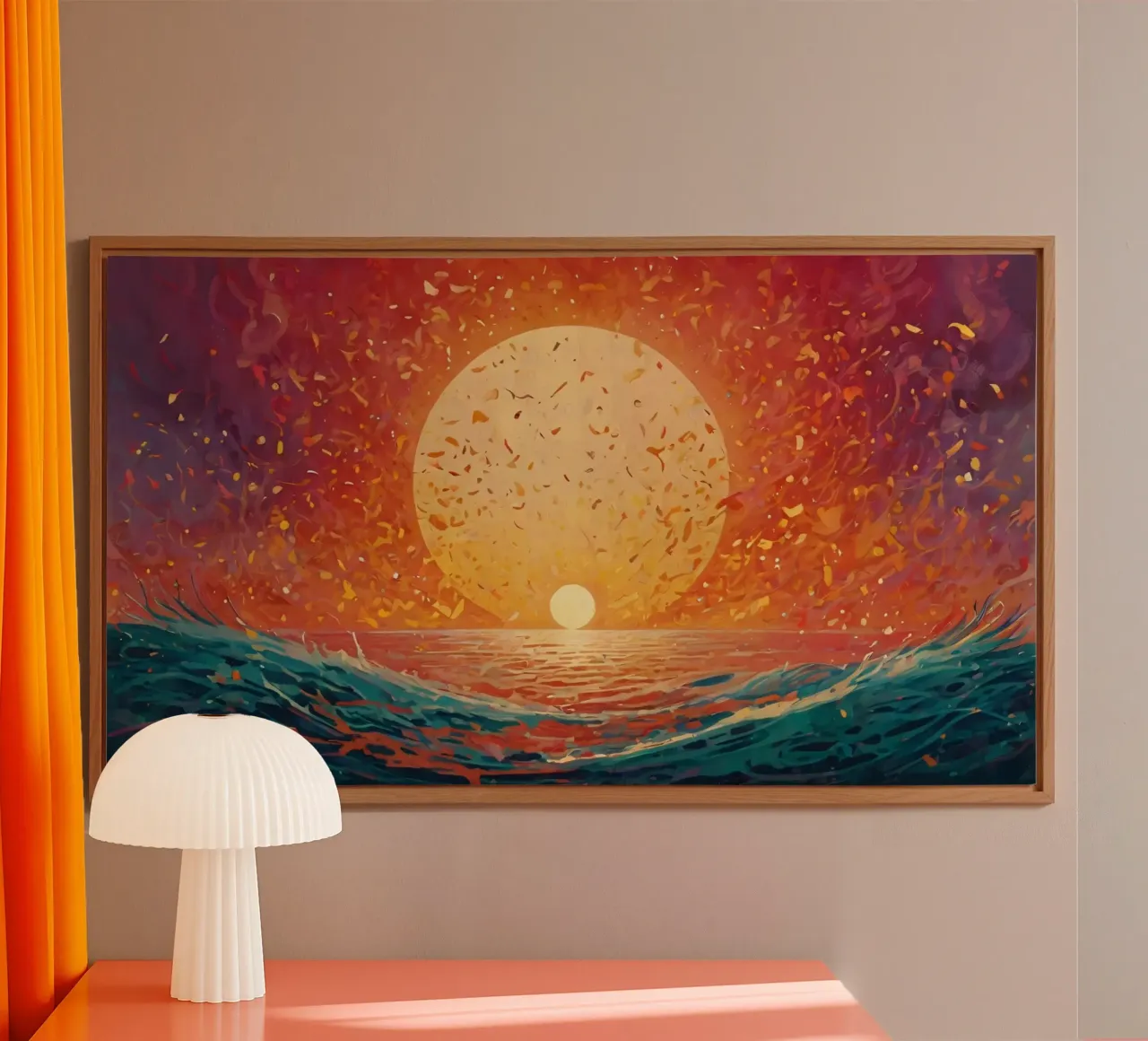 Un tramonto dipinge il cielo di colori sopra un oceano calmo alluminio dibond da DesignDoodle