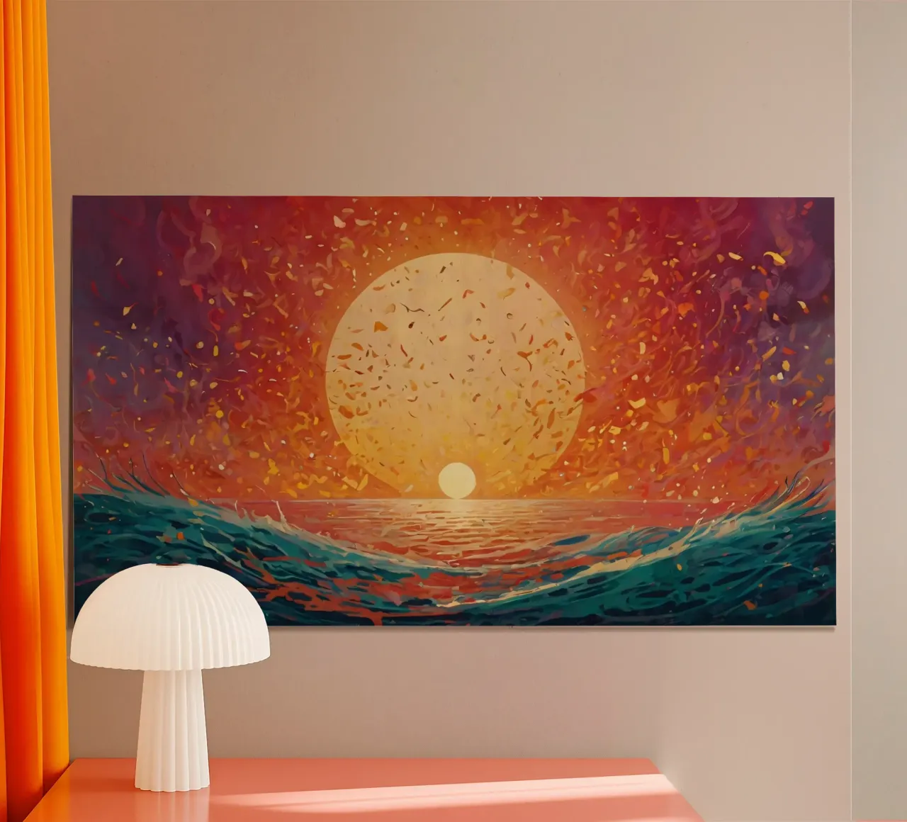 Un tramonto dipinge il cielo di colori sopra un oceano calmo carta hahnemühle da DesignDoodle