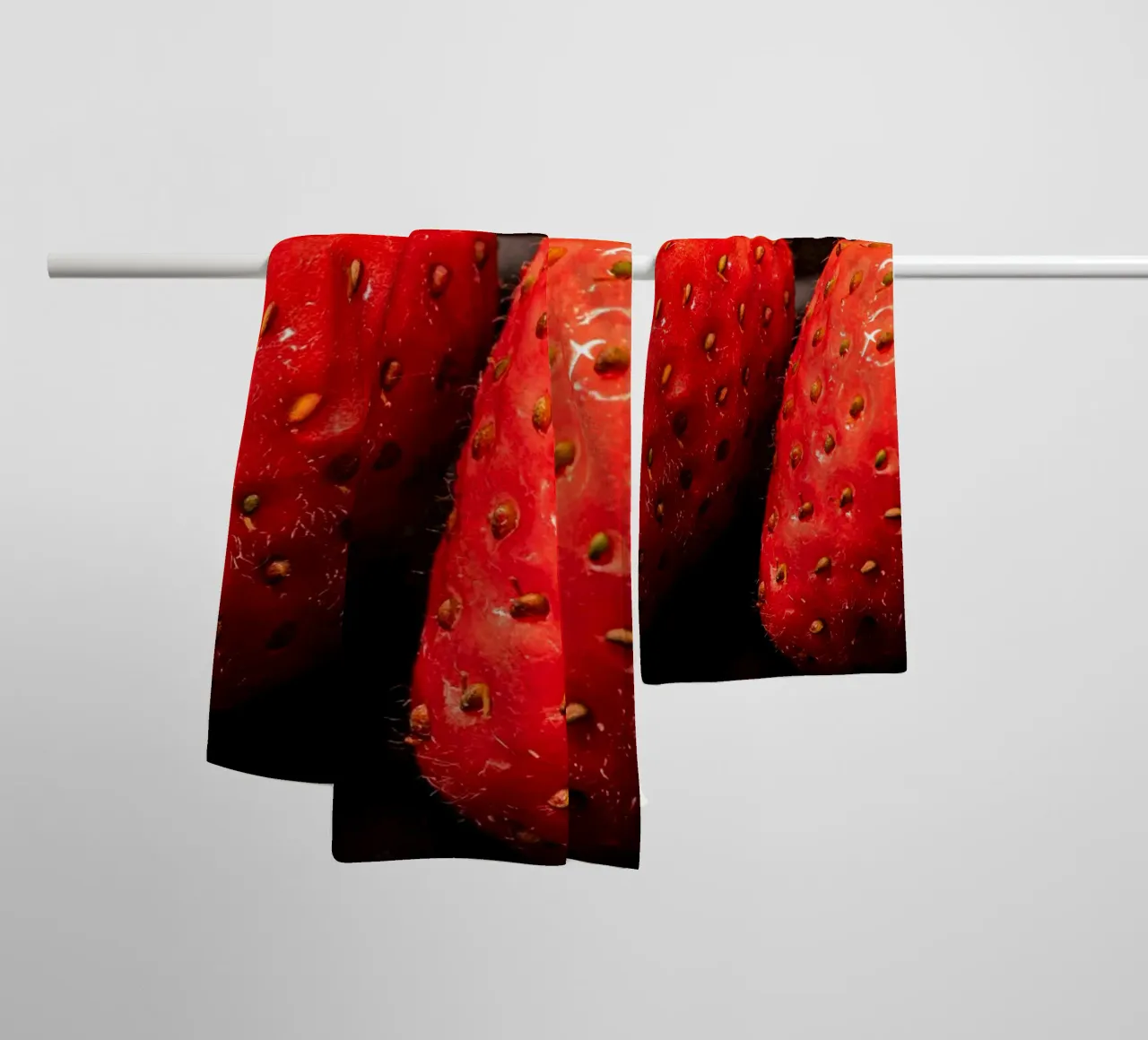 Strawberries against a black background towel by Marcus Beckert | Fotografie