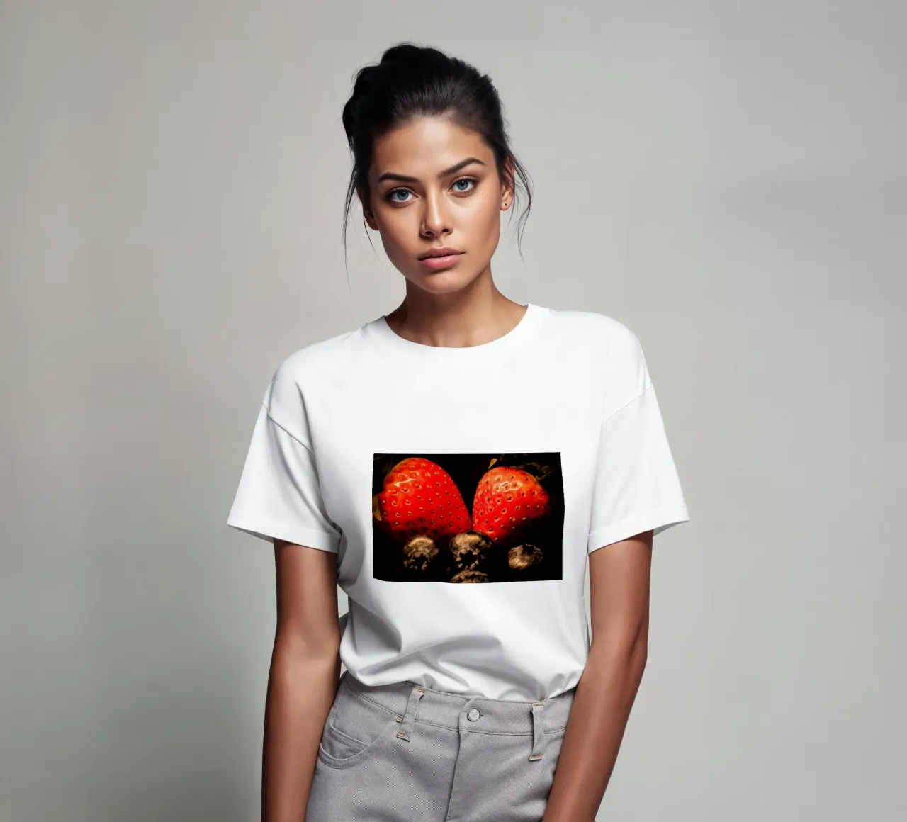 Fragole e mirtilli su sfondo nero t-shirt da Marcus Beckert | Fotografie