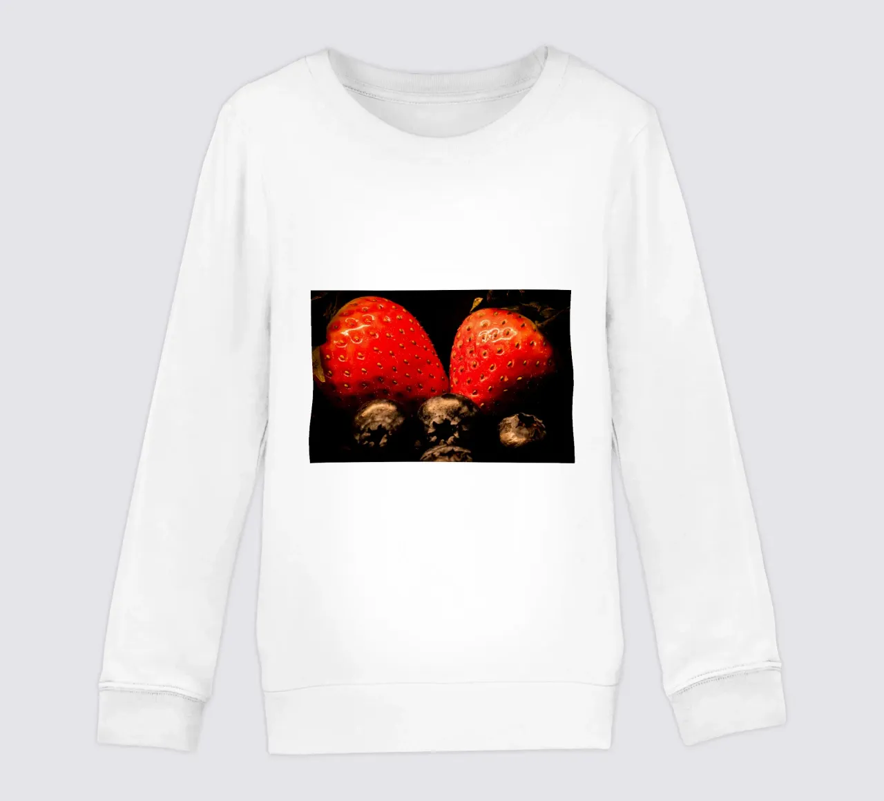 Strawberries and blueberries against a black background kids sweatshirt by Marcus Beckert | Fotografie