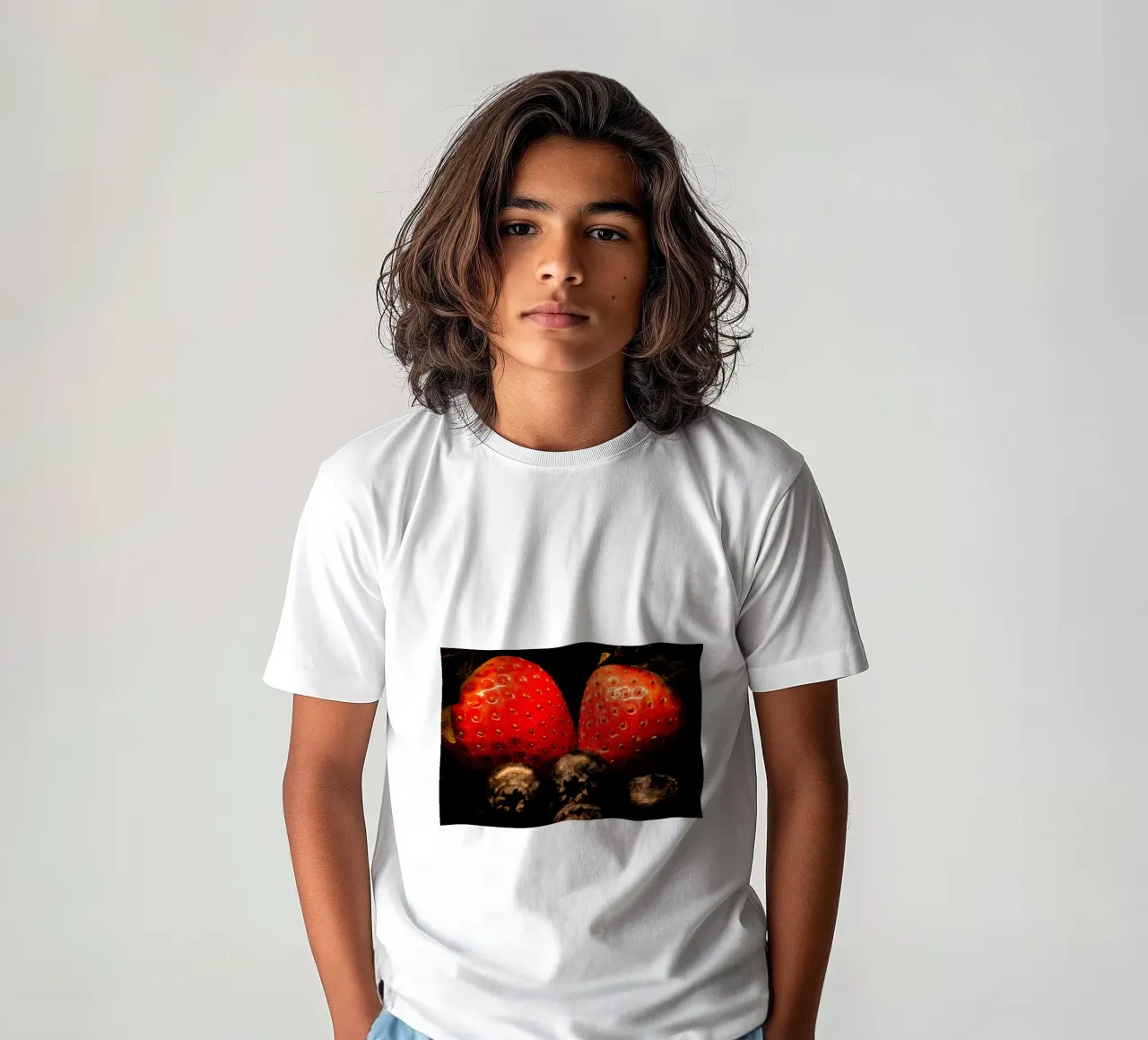 Strawberries and blueberries against a black background kids t-shirt by Marcus Beckert | Fotografie