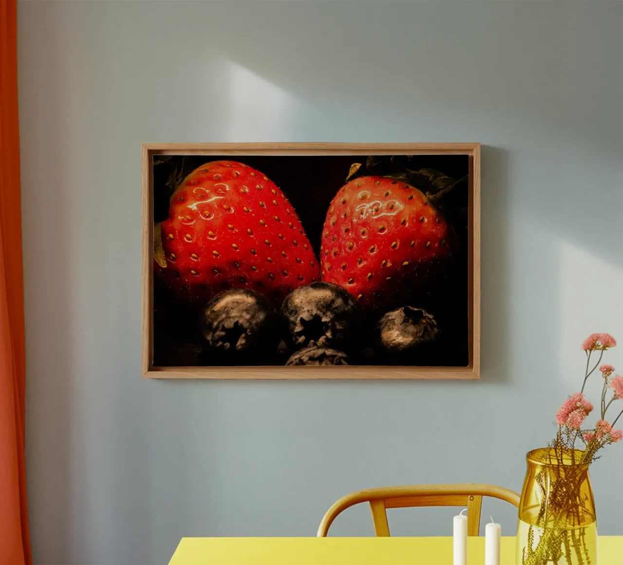 Strawberries and blueberries against a black background canvas by Marcus Beckert | Fotografie