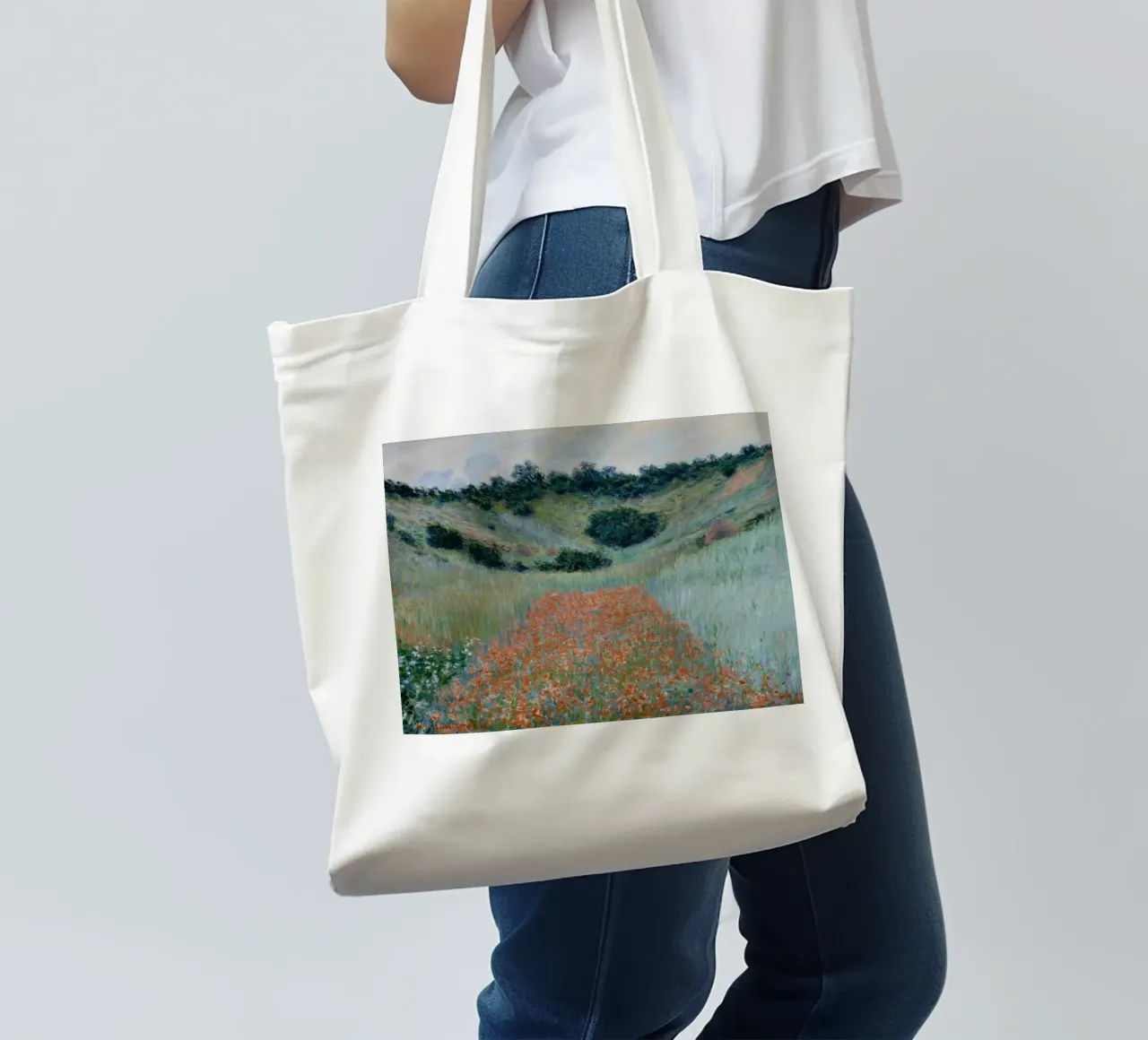 Claude Monet - Campo di papaveri in una conca vicino a Giverny borsa in juta da Timeless Artworks