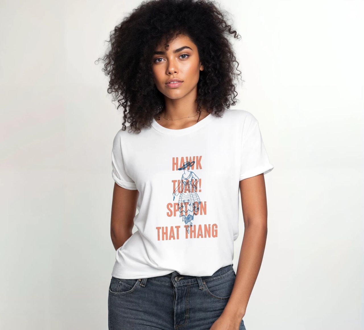 Hawk Tuah! Spuck auf das Ding Frauen T-Shirt von Vintagrafica