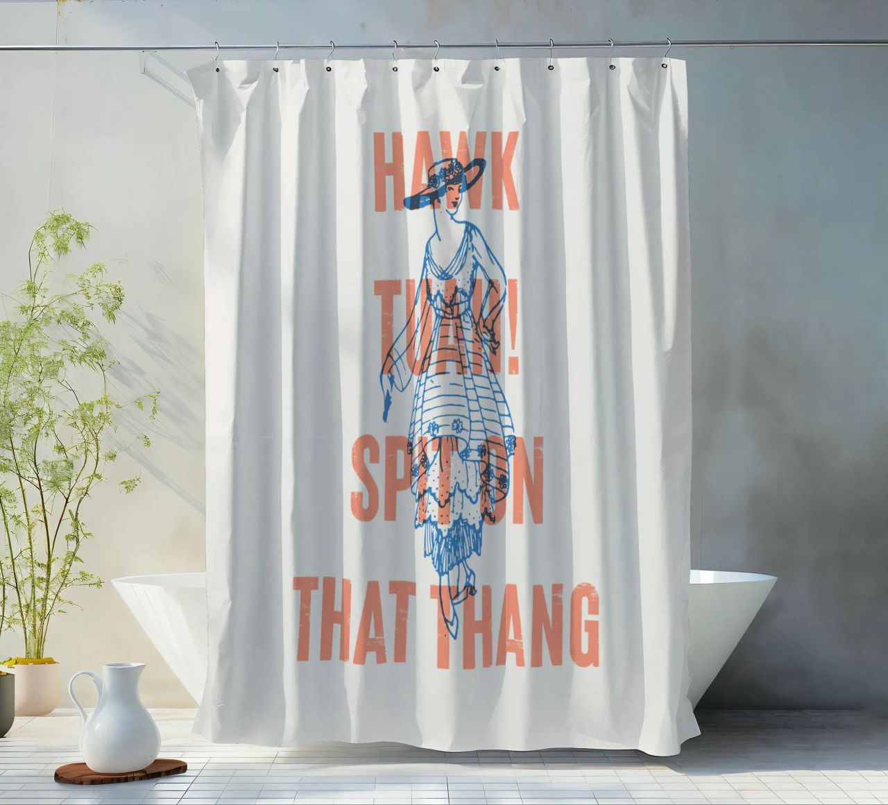 Hawk Tuah! Spuck auf das Ding Duschvorhang von Vintagrafica