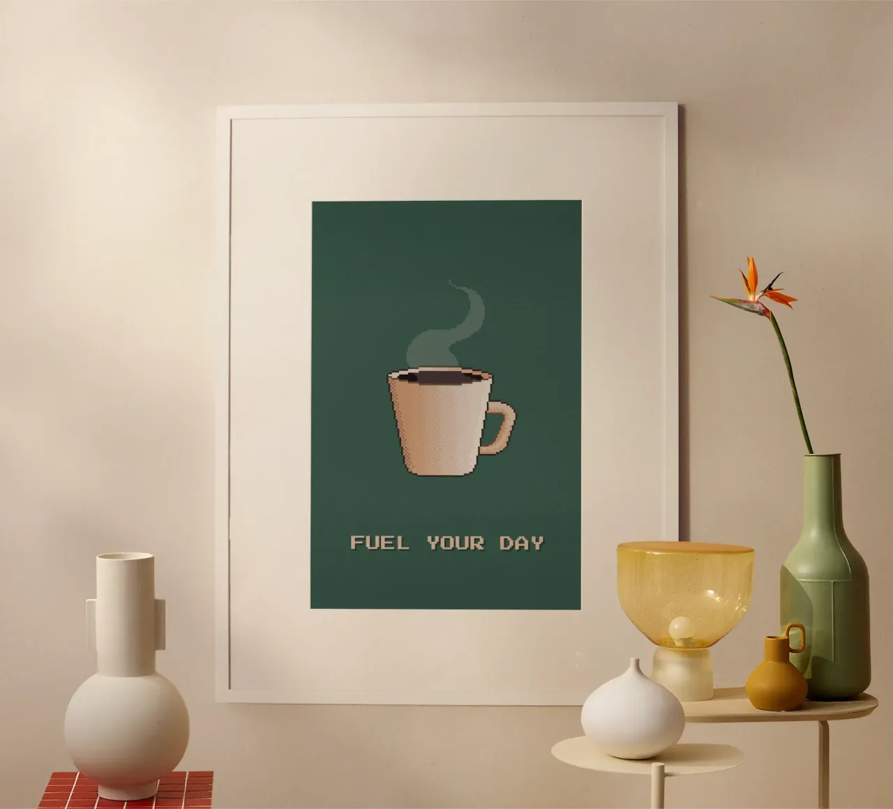 Poster per il caffè in pixel art - Per alimentare la giornata con energia poster con telaio in legno da Ben & Clo creations