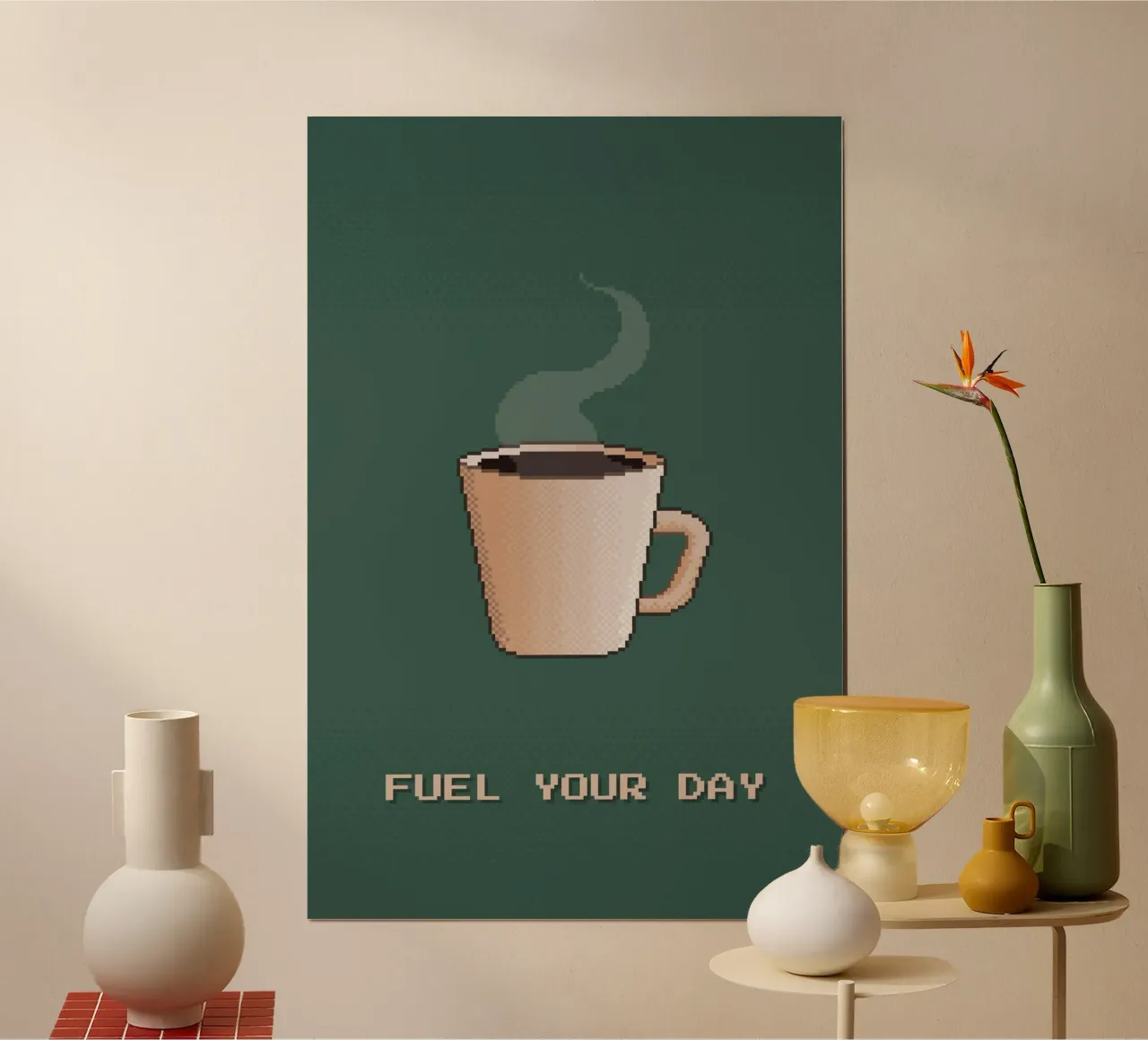 Poster per il caffè in pixel art - Per alimentare la giornata con energia poster con telaio in legno da Ben & Clo creations