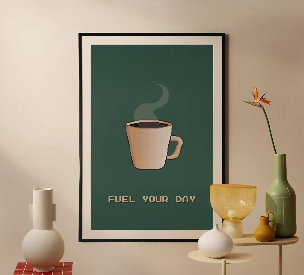 Poster per il caffè in pixel art - Per alimentare la giornata con energia poster con telaio in legno da Ben & Clo creations