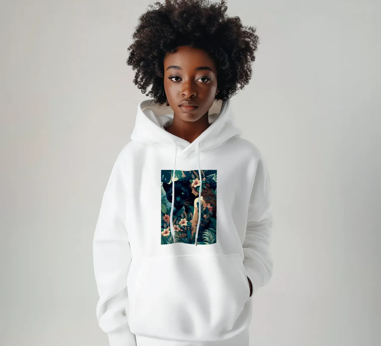 RAGAZZA BOHO E PANTERA NELLA GIUNGLA felpa con cappuccio da ARTOMATIC