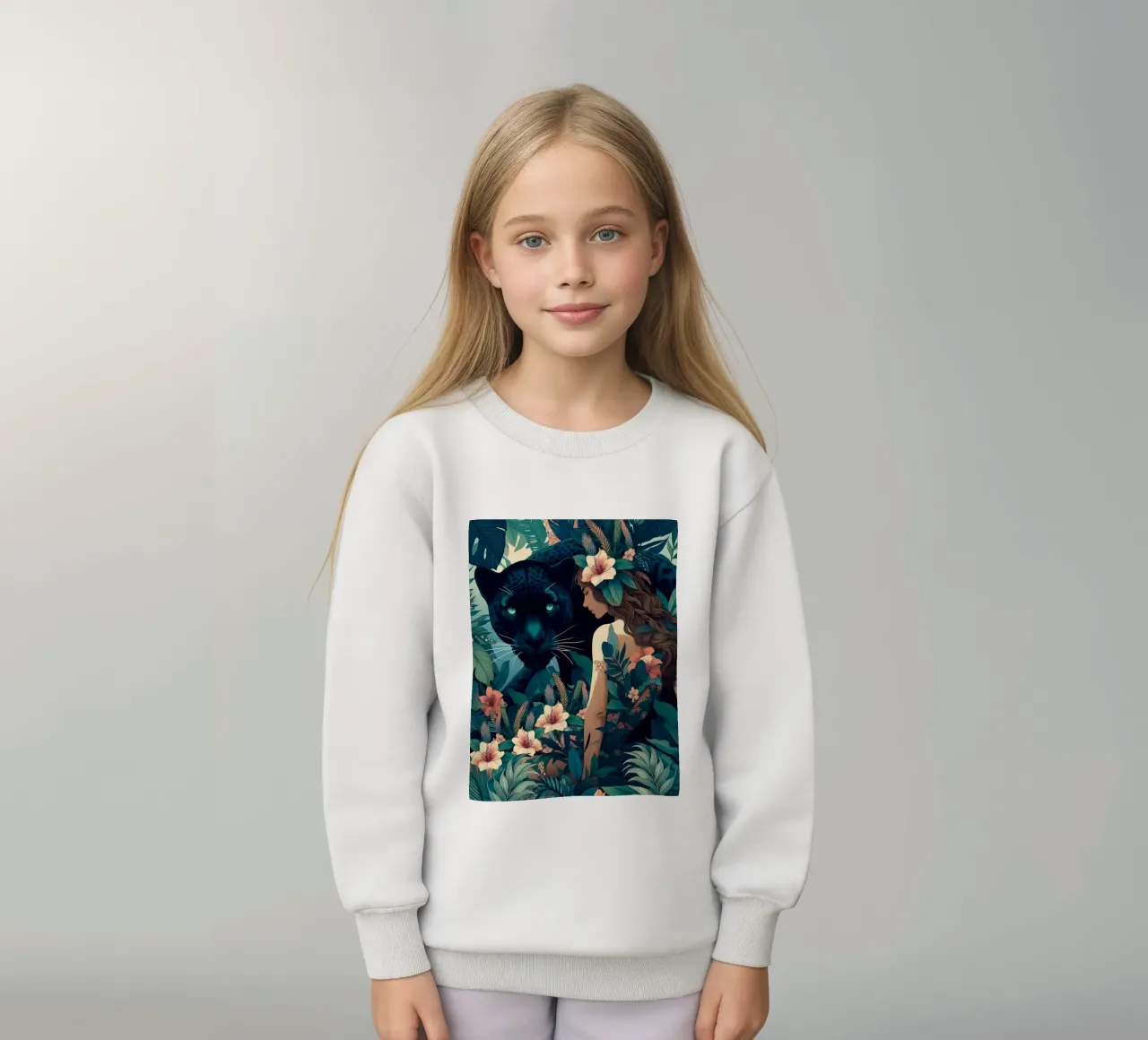 RAGAZZA BOHO E PANTERA NELLA GIUNGLA felpa bambino da ARTOMATIC