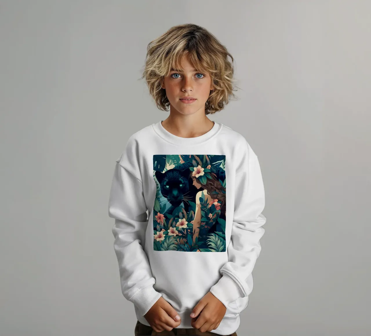 RAGAZZA BOHO E PANTERA NELLA GIUNGLA felpa bambino da ARTOMATIC