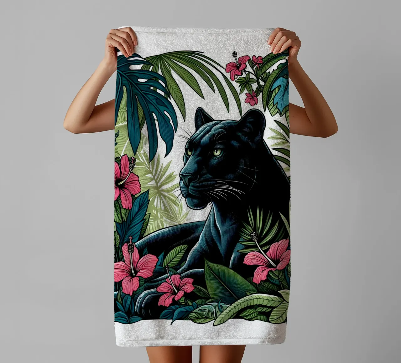 Panter Botanische Jungle Print badhanddoek van ARTOMATIC