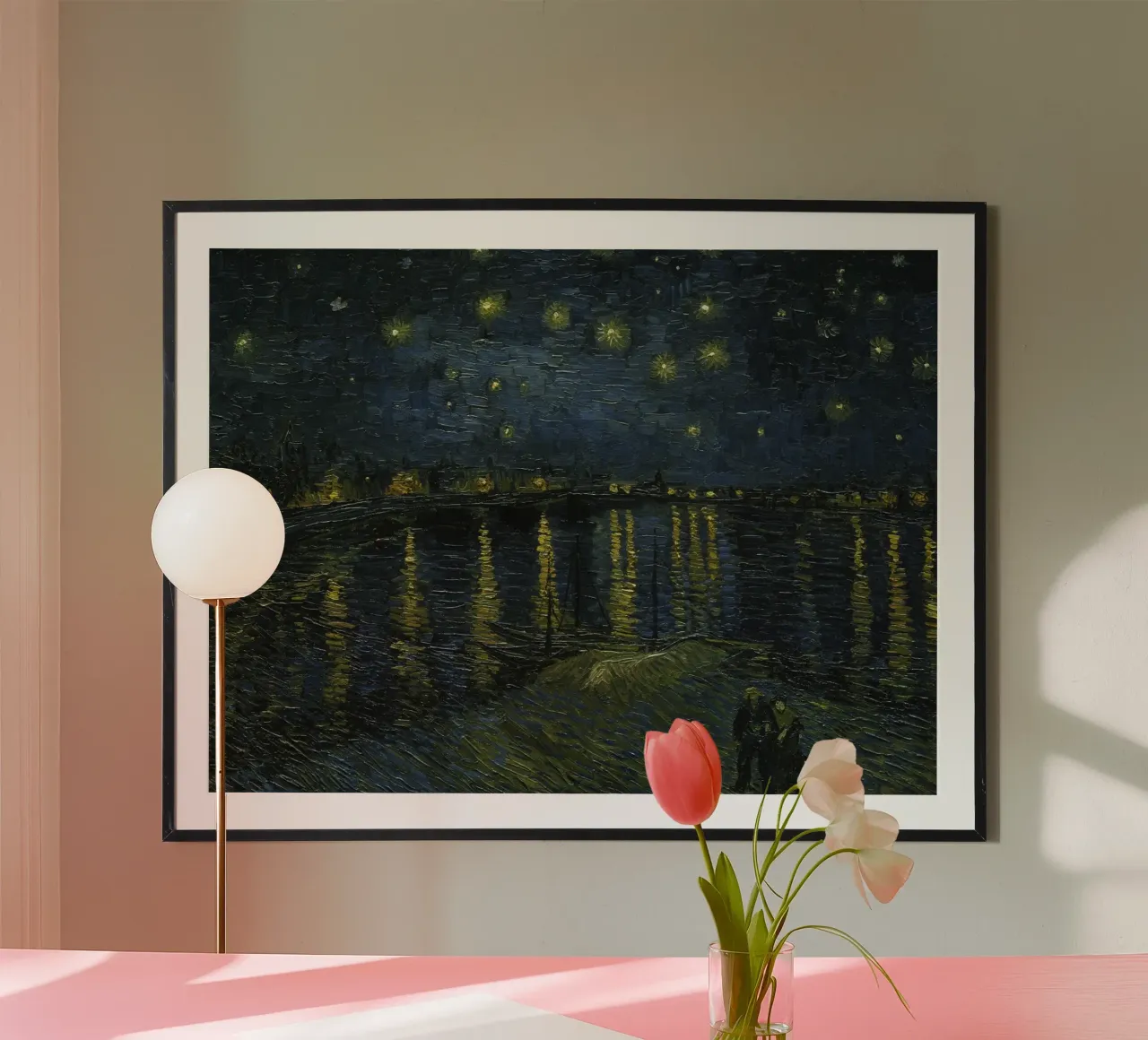 Vincent van Gogh - Notte stellata sul Rodano poster con telaio in legno da Timeless Artworks