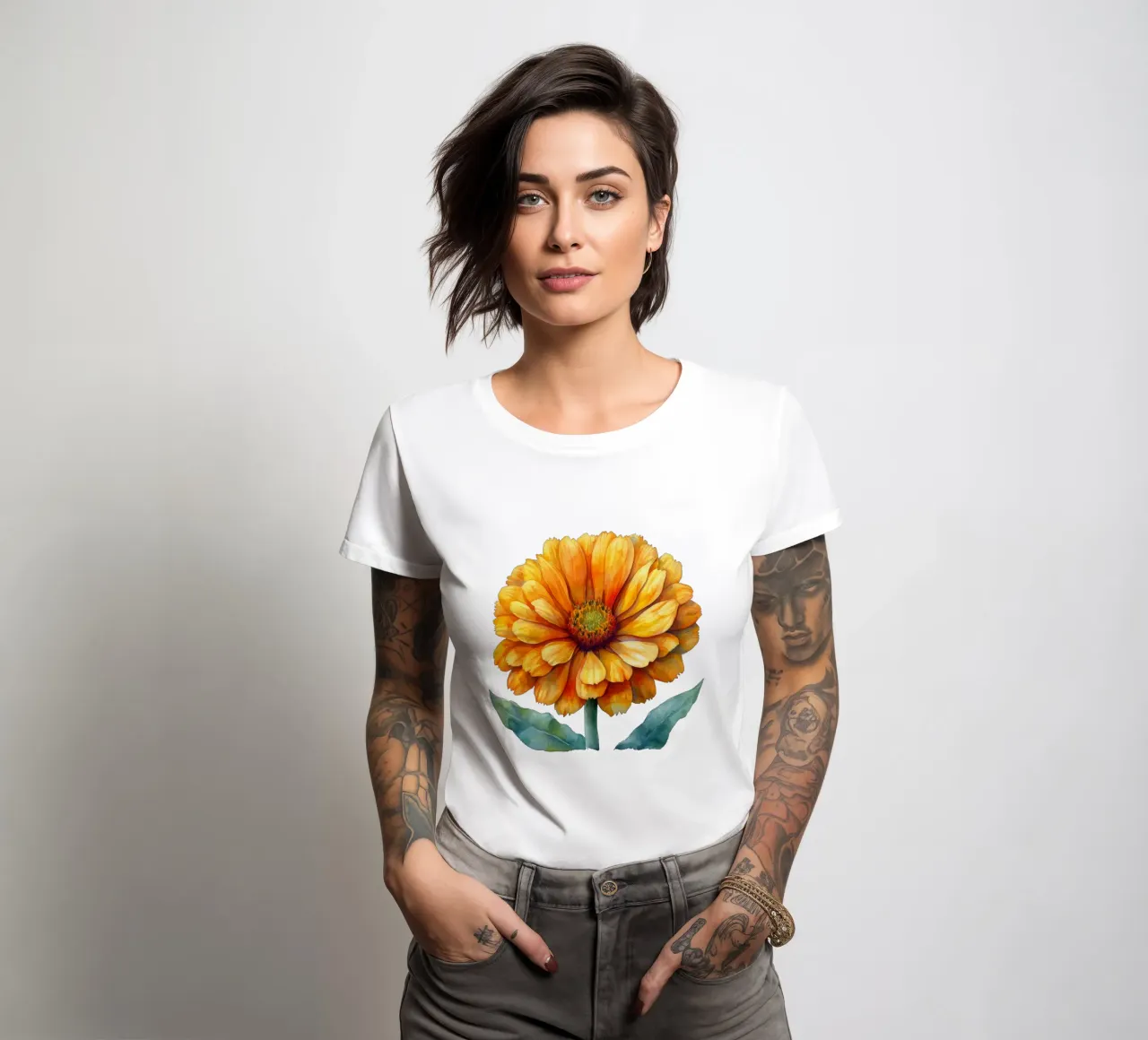 Calendula Flower 1 women's fitted t-shirt by Bold Blooms