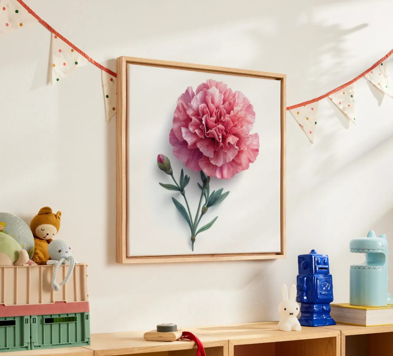 Anjerbloem 1 canvas met Baklijst van Bold Blooms