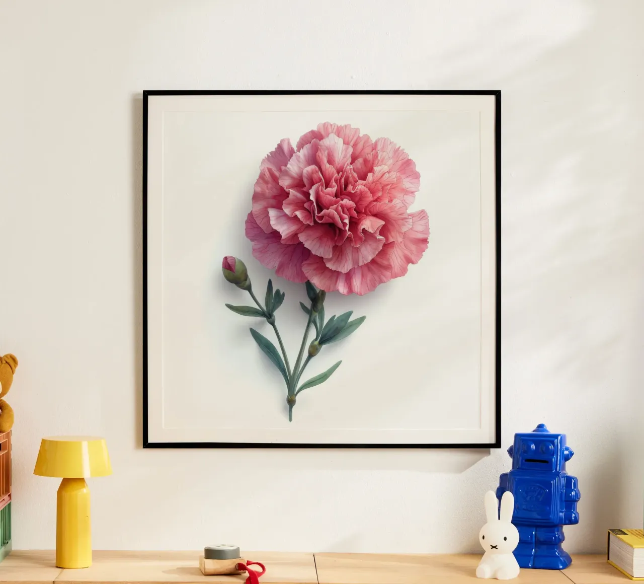Fiore di garofano 1 poster con telaio in alluminio da Bold Blooms