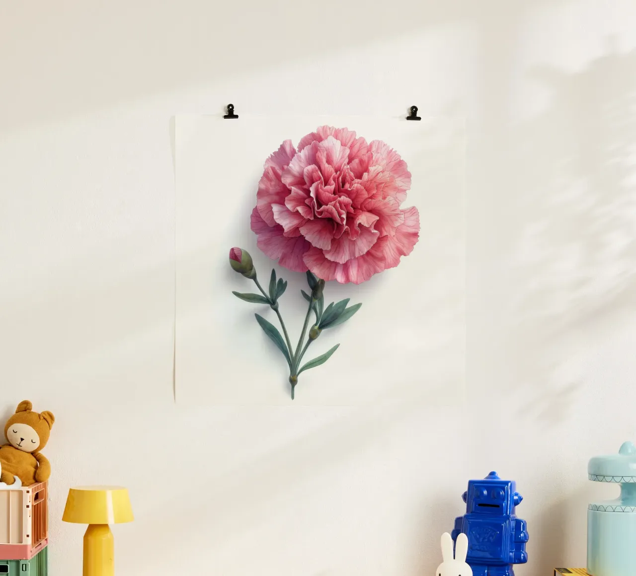 Fiore di garofano 1 poster con telaio in alluminio da Bold Blooms