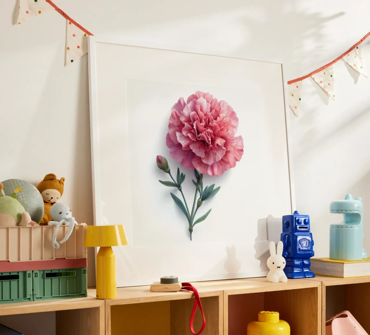 Fiore di garofano 1 poster con telaio in alluminio da Bold Blooms
