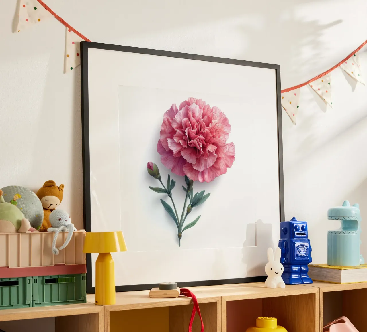 Fiore di garofano 1 poster con telaio in alluminio da Bold Blooms