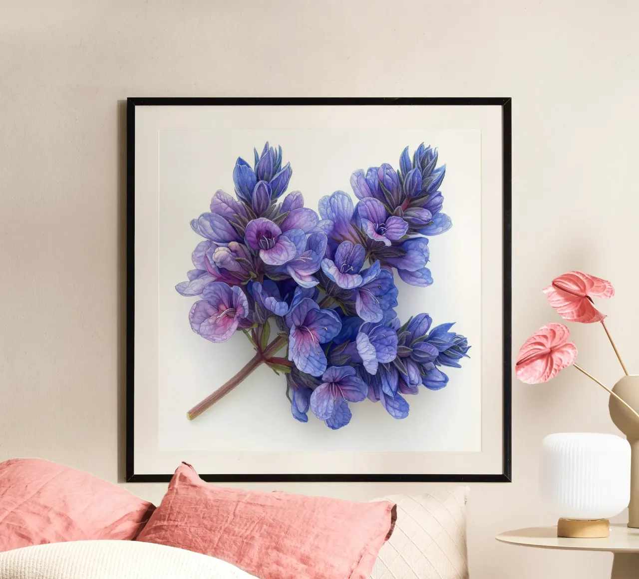 Fiore di menta gatta 3 poster con telaio in legno da Bold Blooms