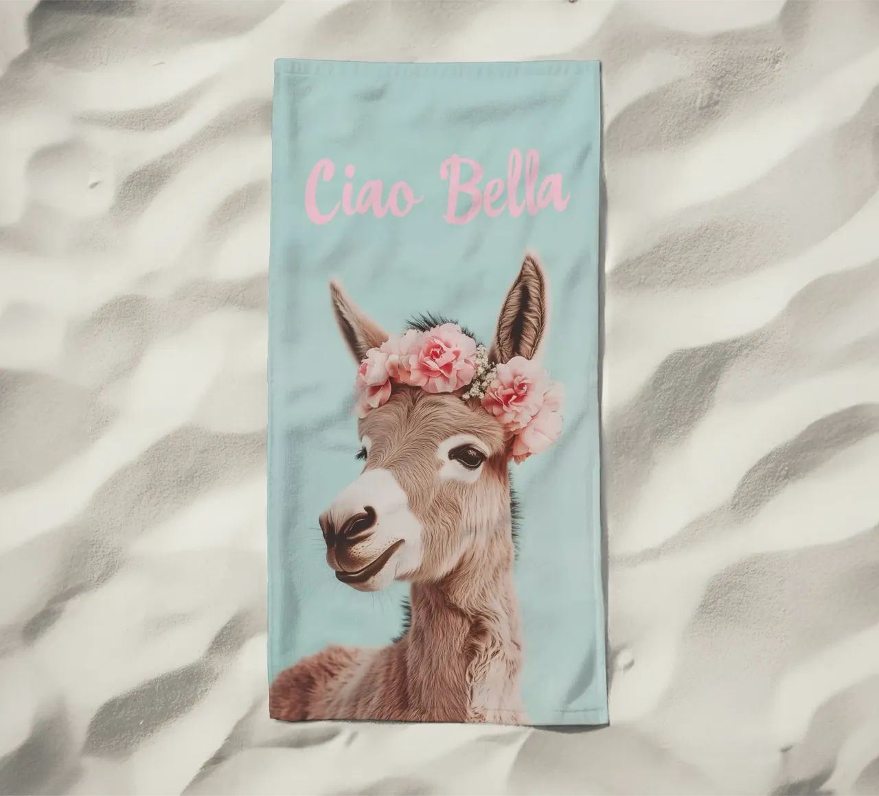 "Ciao Bella", un simpatico asino telo mare da Carinaprint