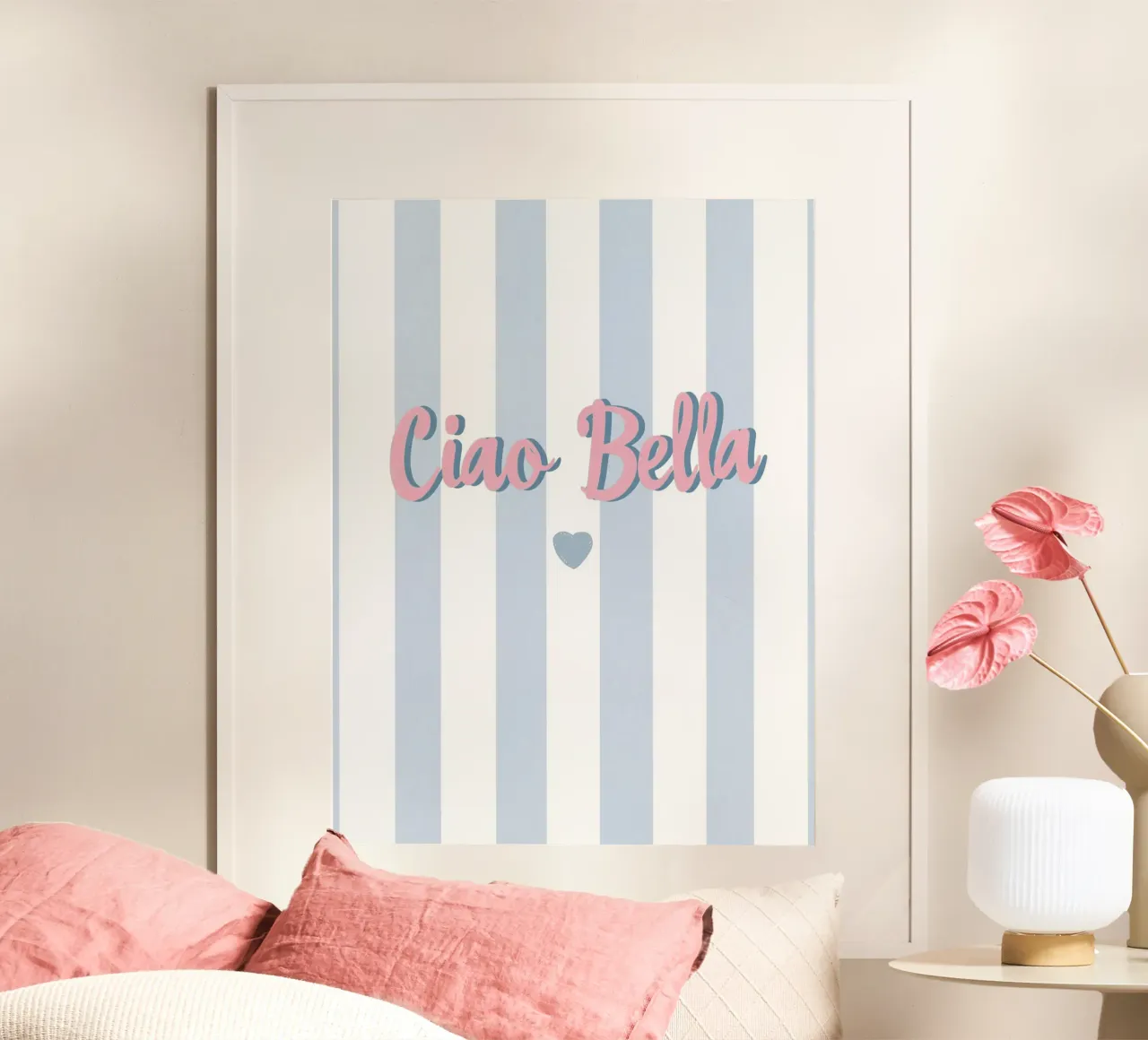 Strisce pastello "Ciao Bella poster con telaio in plastica da Carinaprint