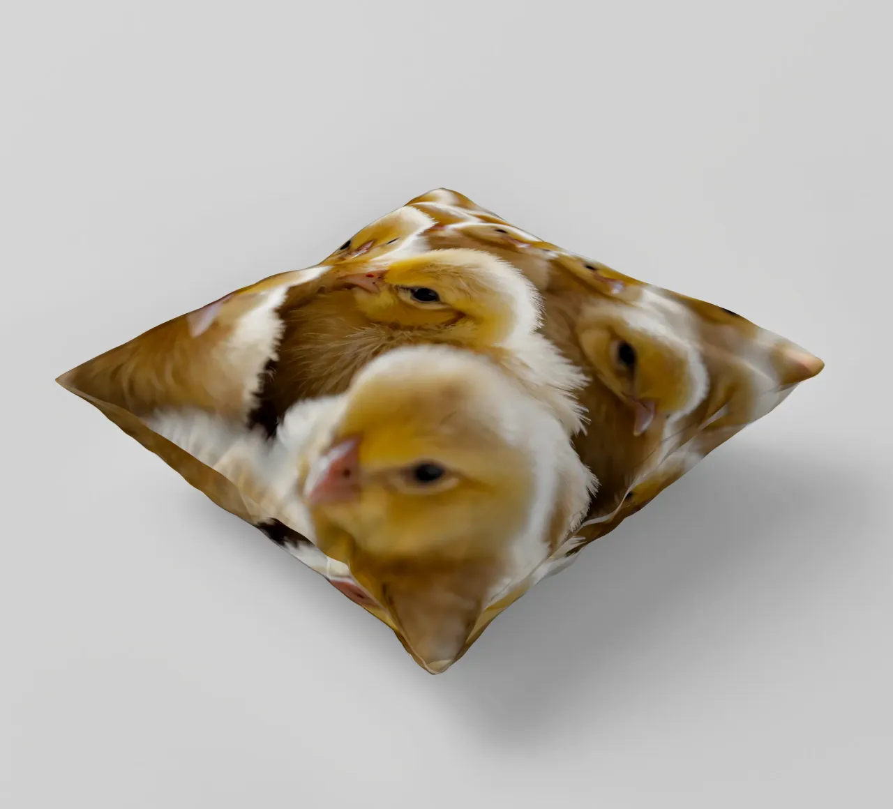 Pulcini gialli raccolti in gran numero all'interno di una calda fattoria cuscino da DesignDoodle