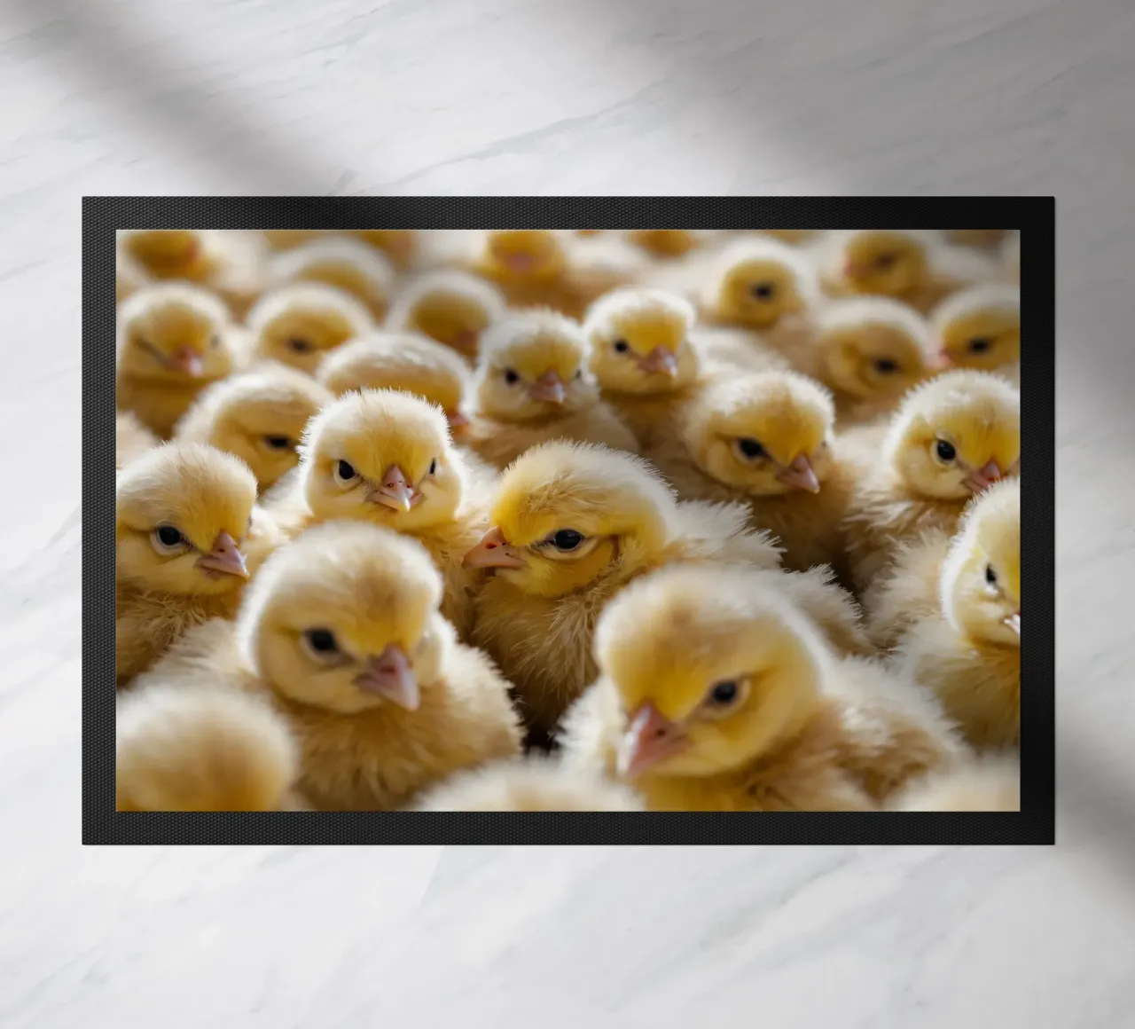 Pulcini gialli raccolti in gran numero all'interno di una calda fattoria zerbino da DesignDoodle