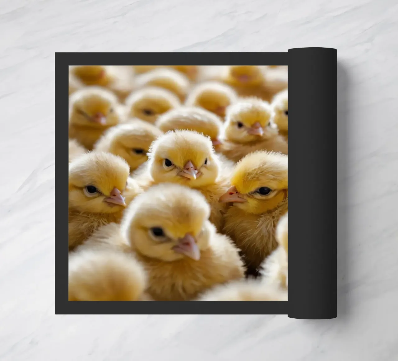 Pulcini gialli raccolti in gran numero all'interno di una calda fattoria zerbino da DesignDoodle