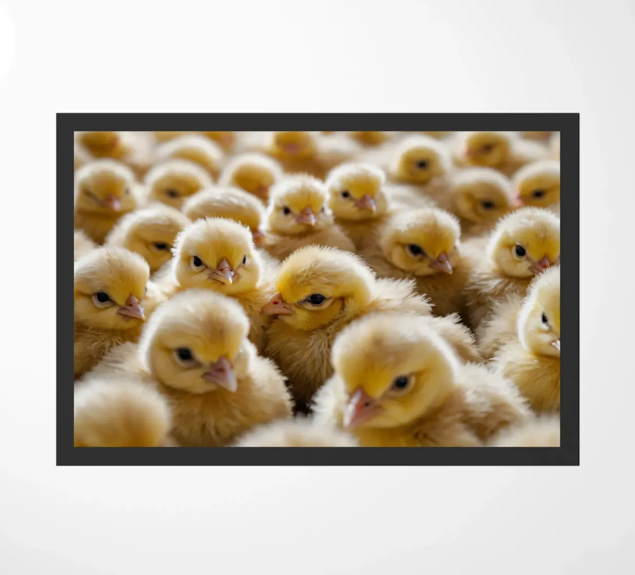 Pulcini gialli raccolti in gran numero all'interno di una calda fattoria zerbino da DesignDoodle