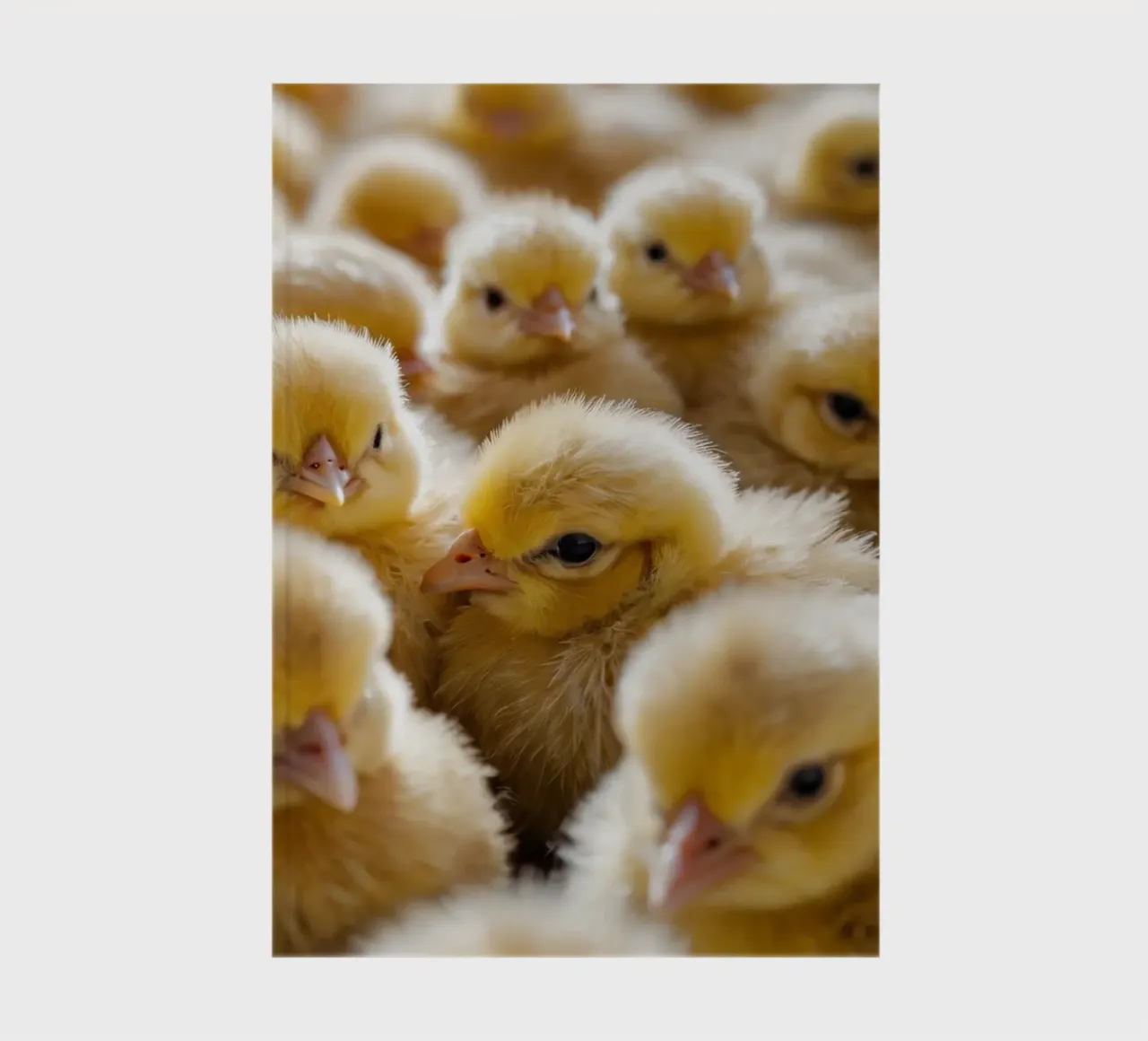 Yellow chicks gathered in large numbers inside a warm farm notebook by DesignDoodle