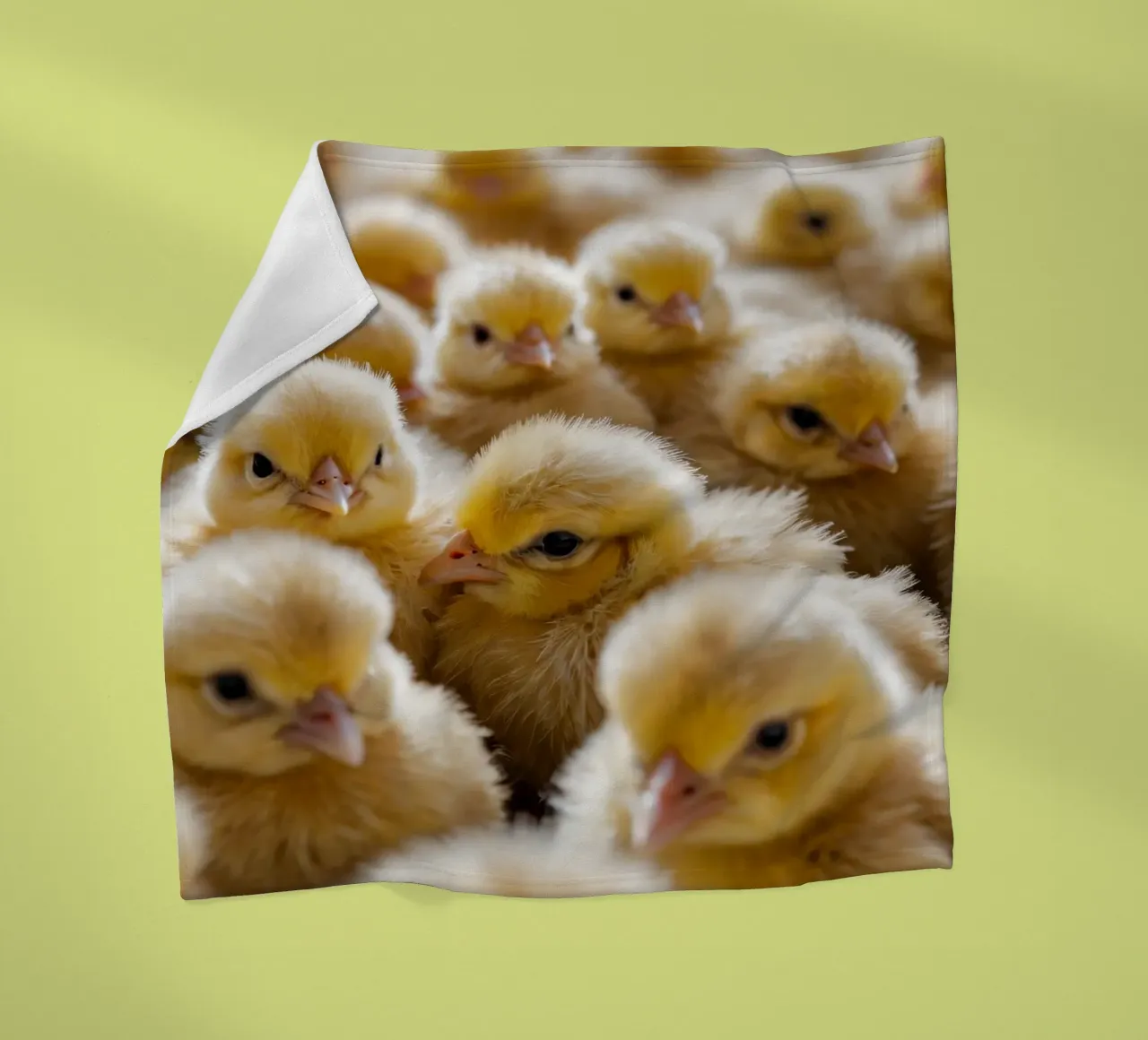 Pulcini gialli raccolti in gran numero all'interno di una calda fattoria coperta in pile da DesignDoodle