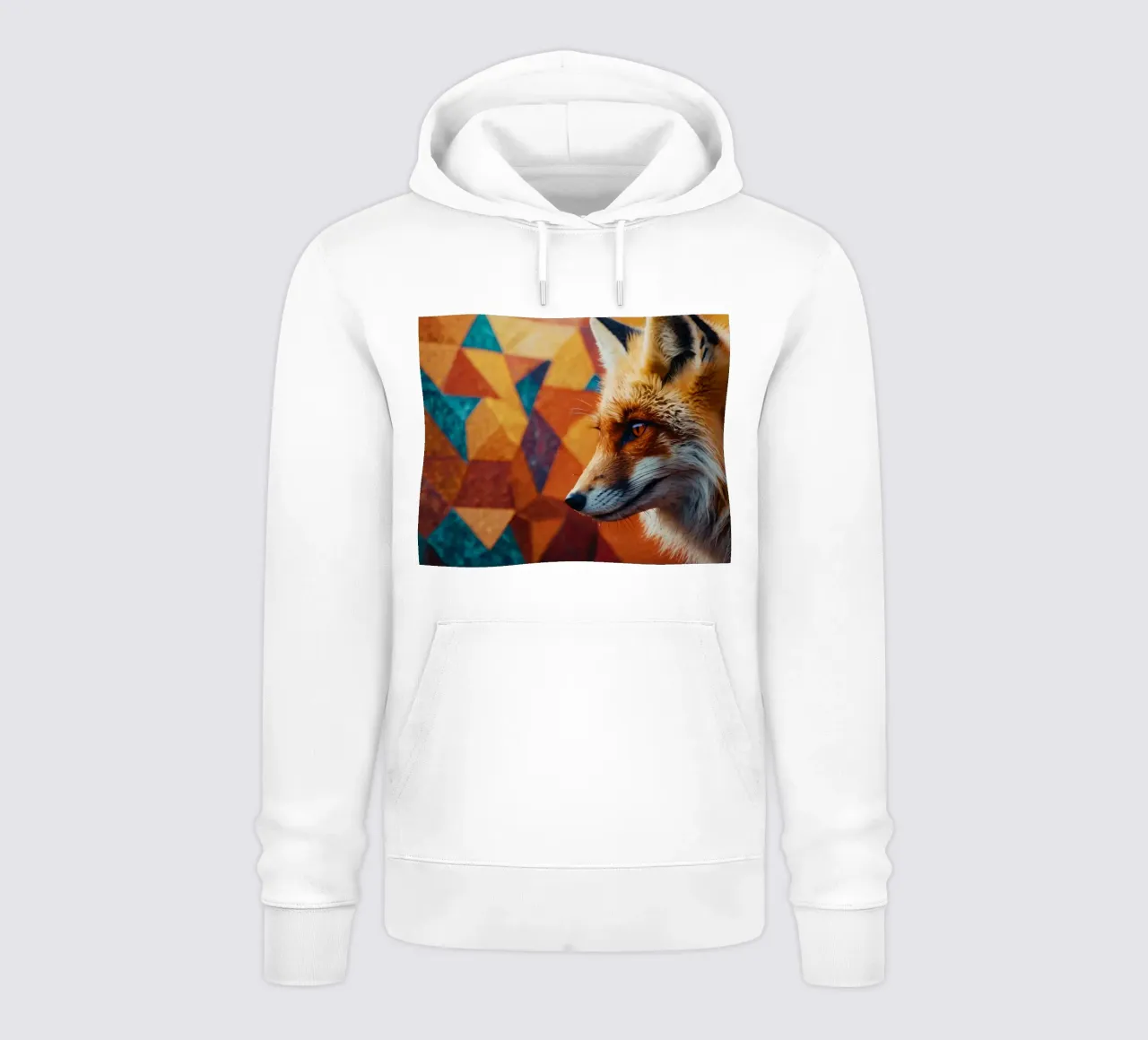Volpe con una sorprendente pelliccia arancione su una geometria colorata felpa con cappuccio da DesignDoodle