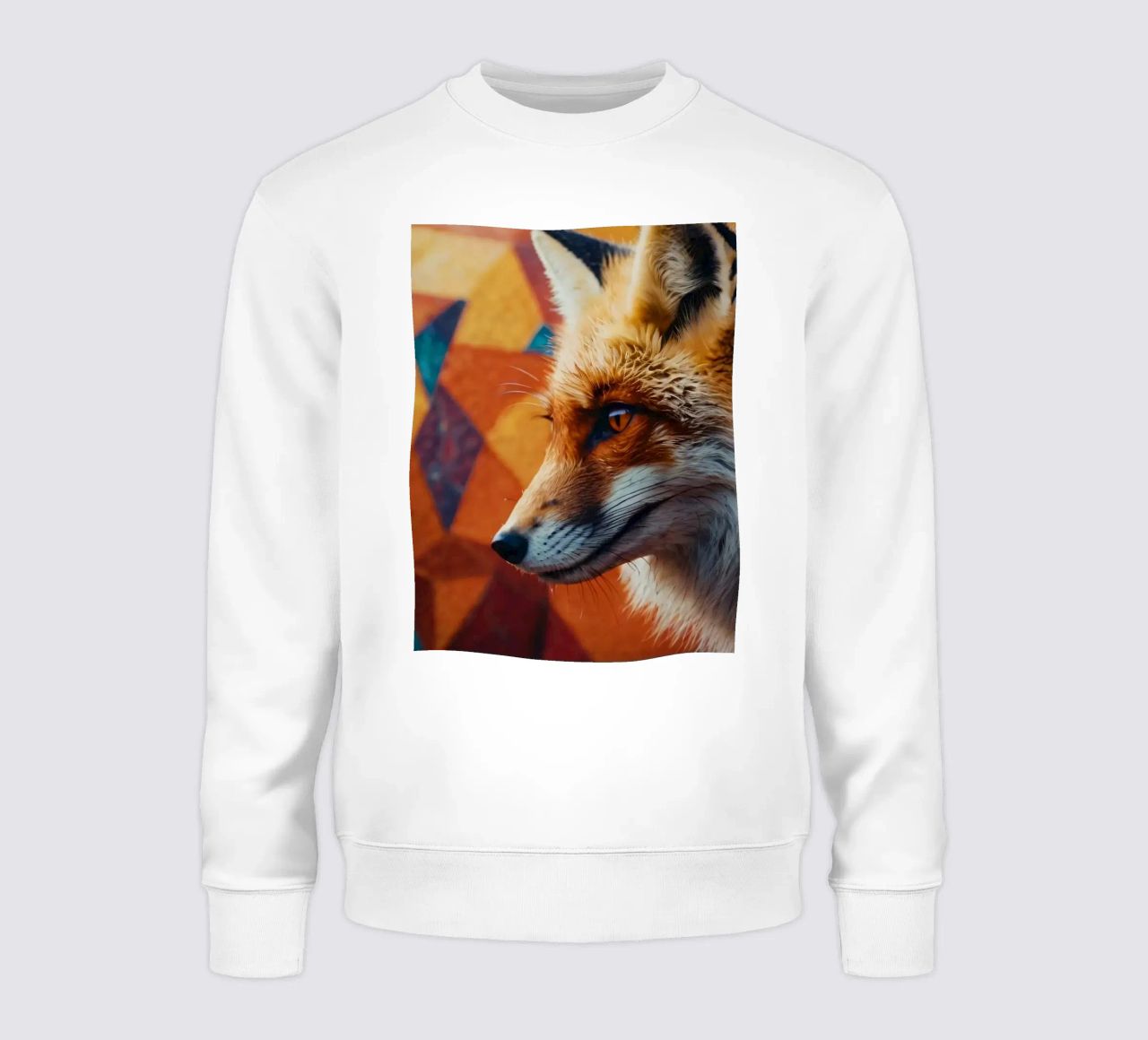 Zorro de llamativo pelaje naranja sobre un colorido fondo geométrico sudadera de DesignDoodle