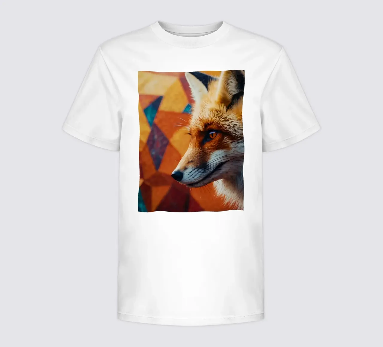 Volpe con una sorprendente pelliccia arancione su una geometria colorata t-shirt bambini da DesignDoodle