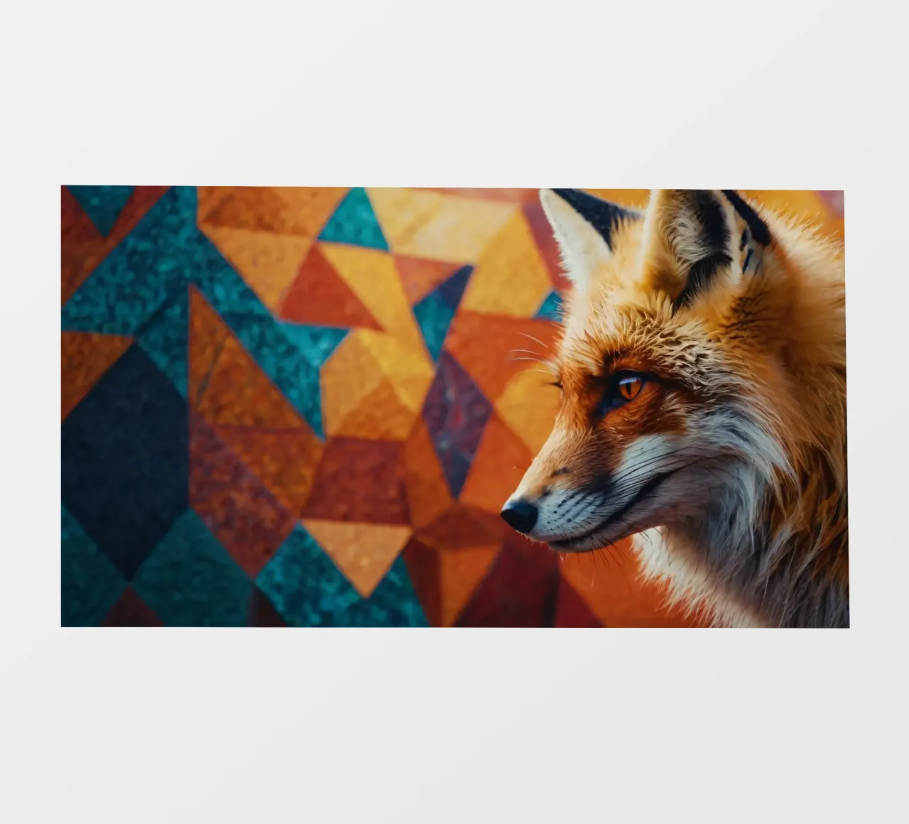 Volpe con una sorprendente pelliccia arancione su una geometria colorata telo in pvc da DesignDoodle