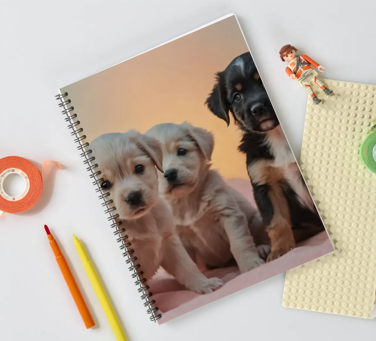 Trois chiots enjoués se reposant sur une couverture douce dans une chambre confortable carnet à spirale de DesignDoodle