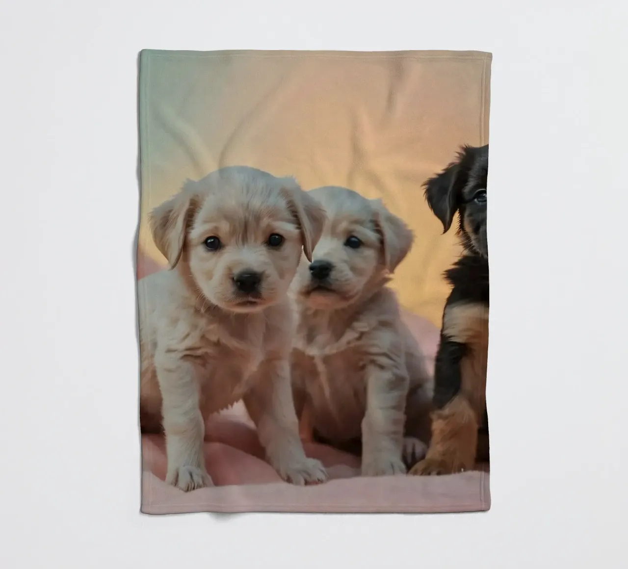 Tre cuccioli giocherelloni che riposano su una morbida coperta in una stanza accogliente coperta in pile da DesignDoodle