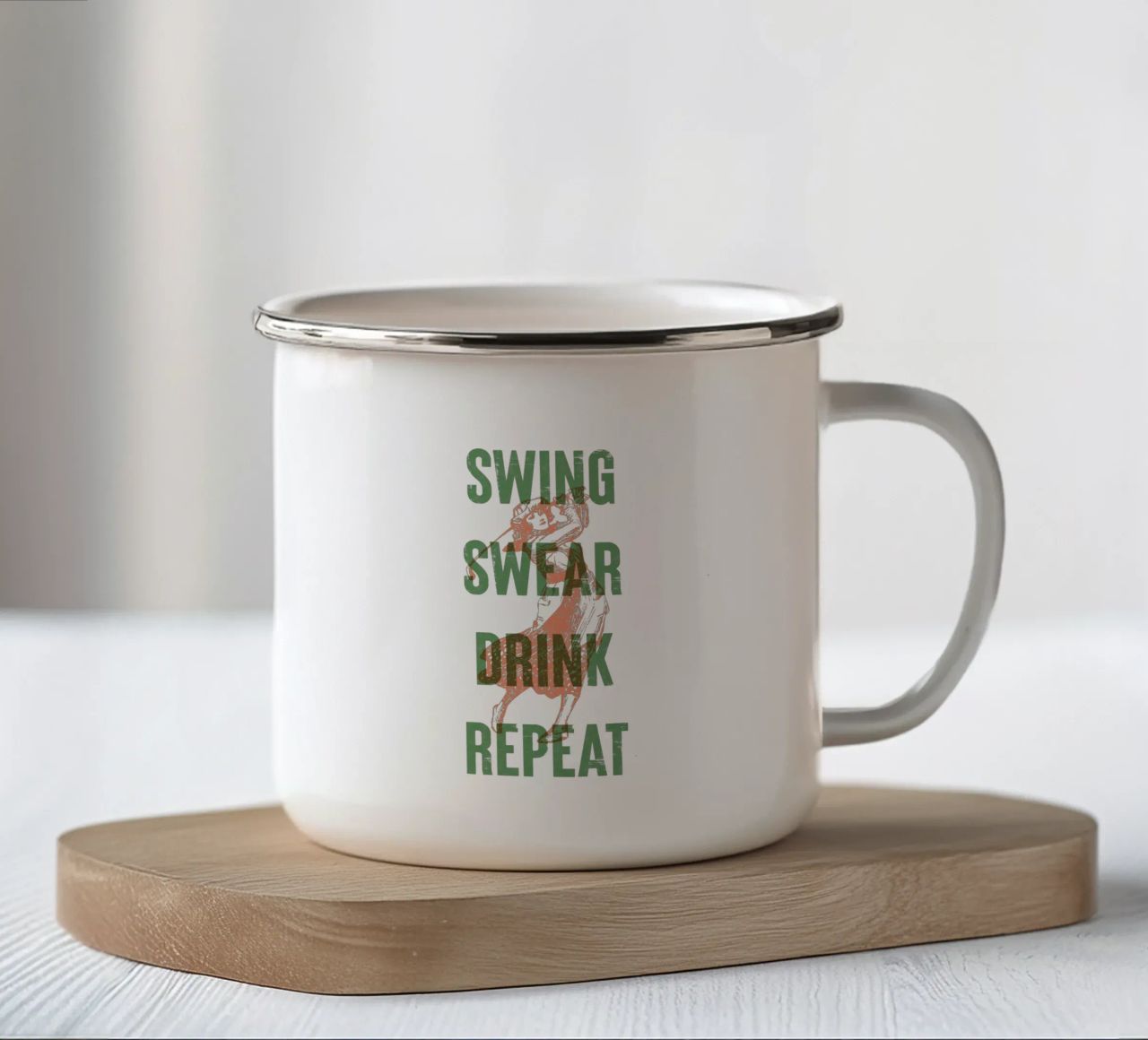 Swing Swear Drink Repeat tazza in smalto da Vintagrafica