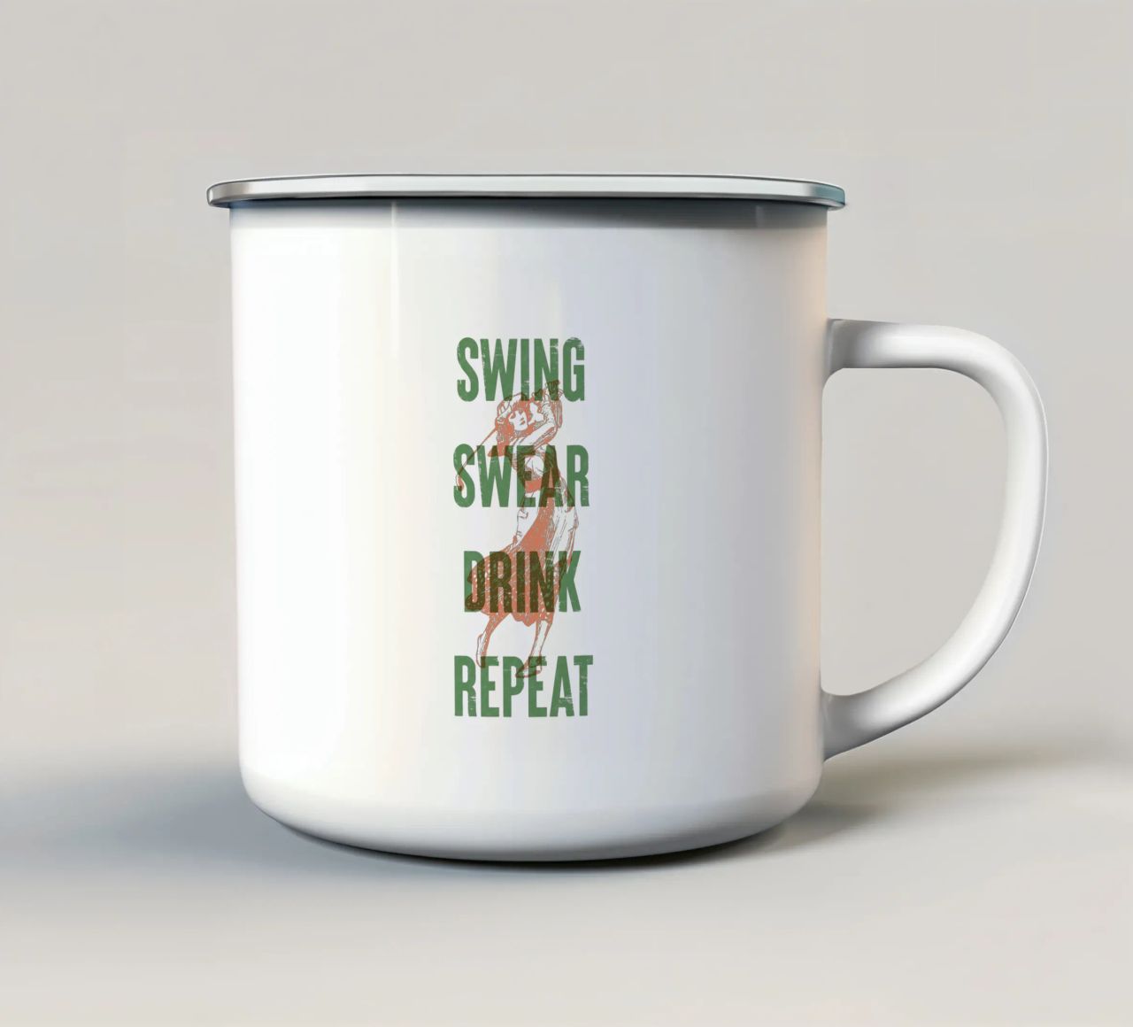 Swing Swear Drink Repeat tazza in smalto da Vintagrafica