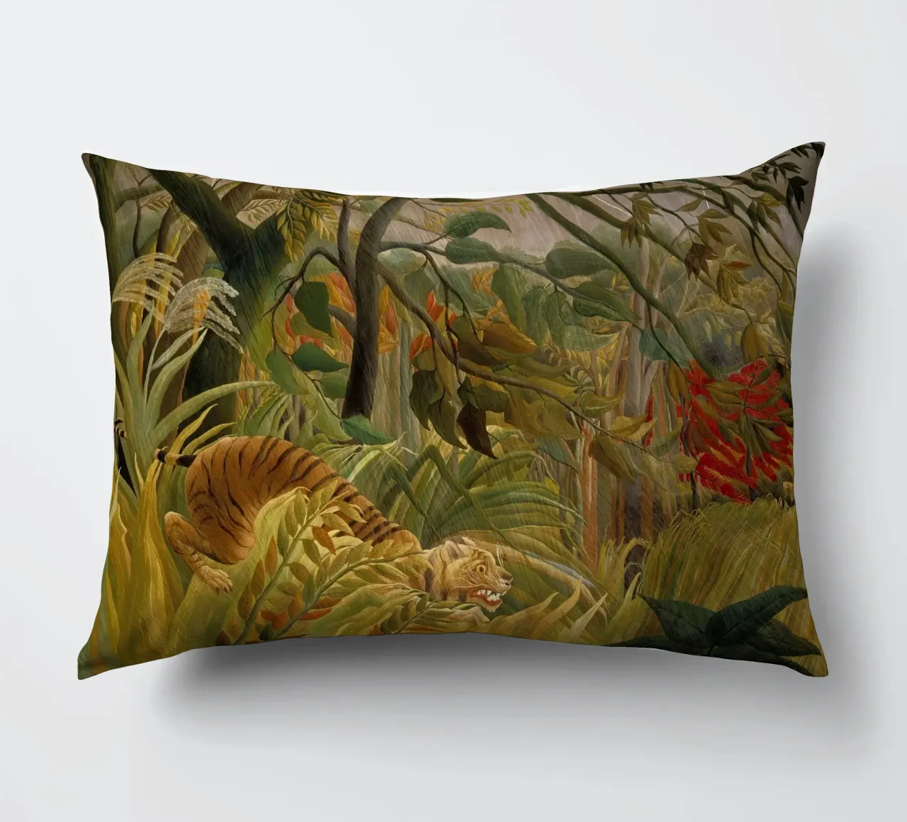 Henri Rousseau - Tigre in una tempesta tropicale cuscino da Timeless Artworks