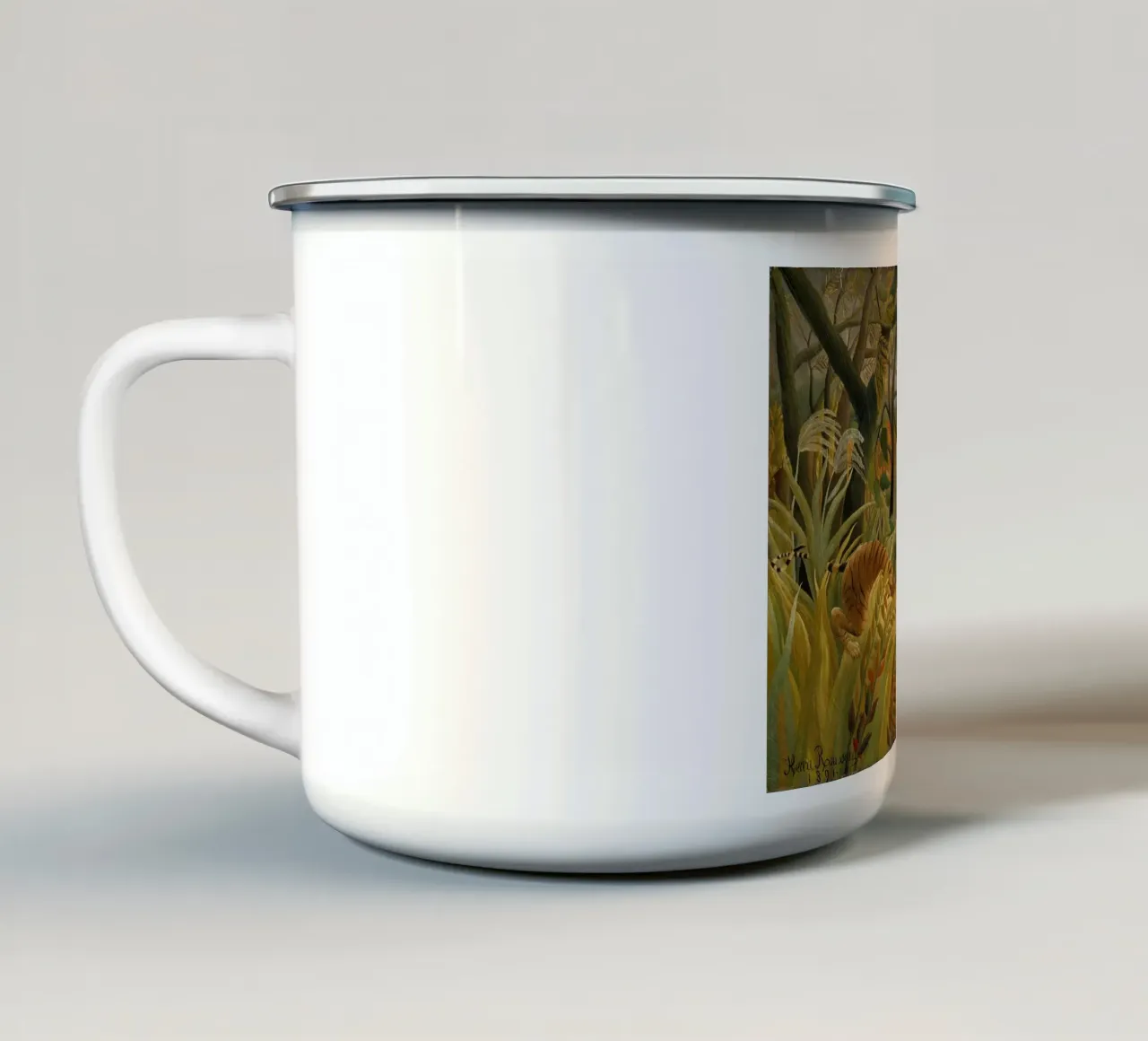 Henri Rousseau - Tigre in una tempesta tropicale tazza in smalto da Timeless Artworks